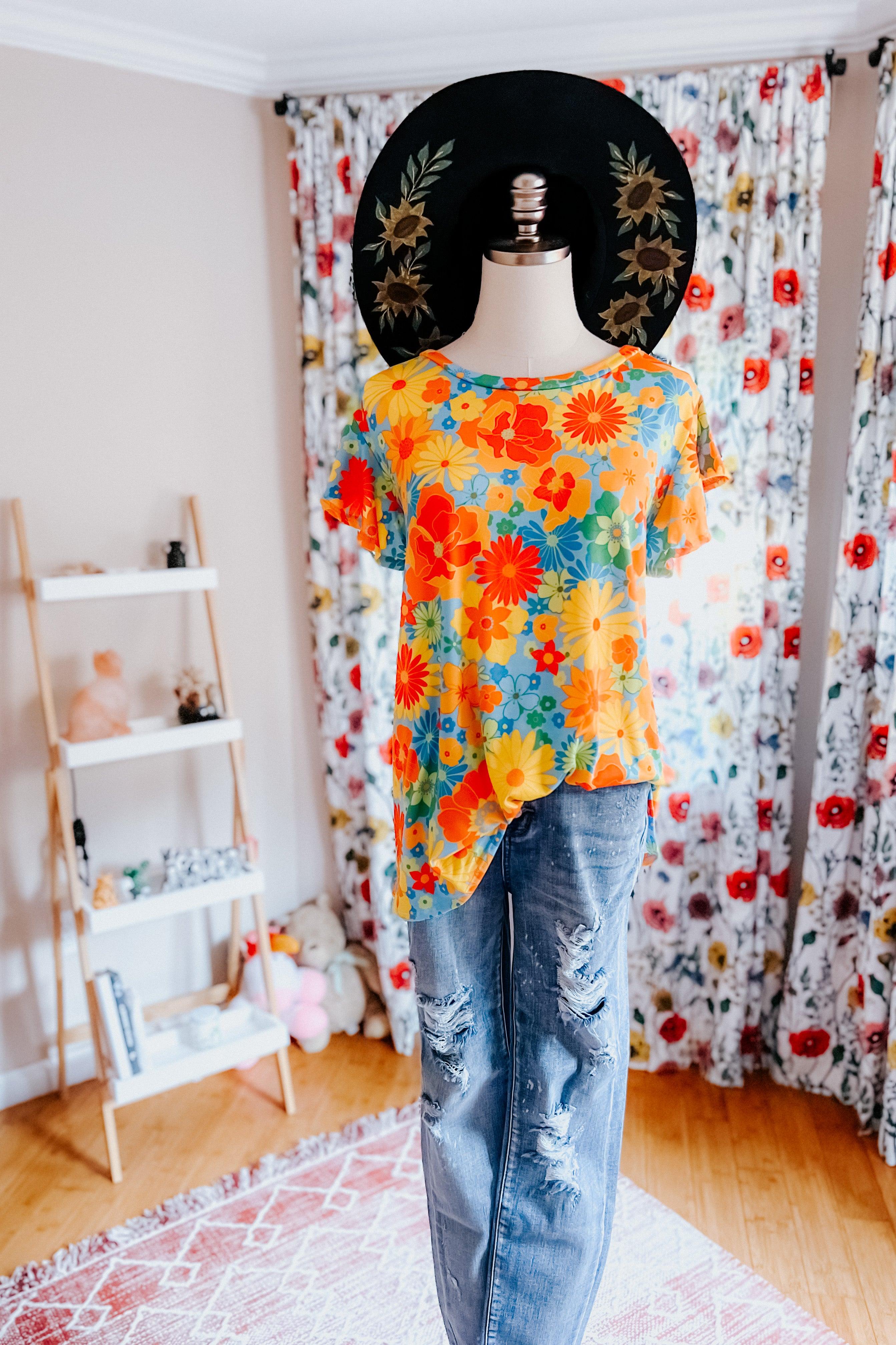 Perfect Day Floral Flutter Sleeve Top - Atomic Wildflower