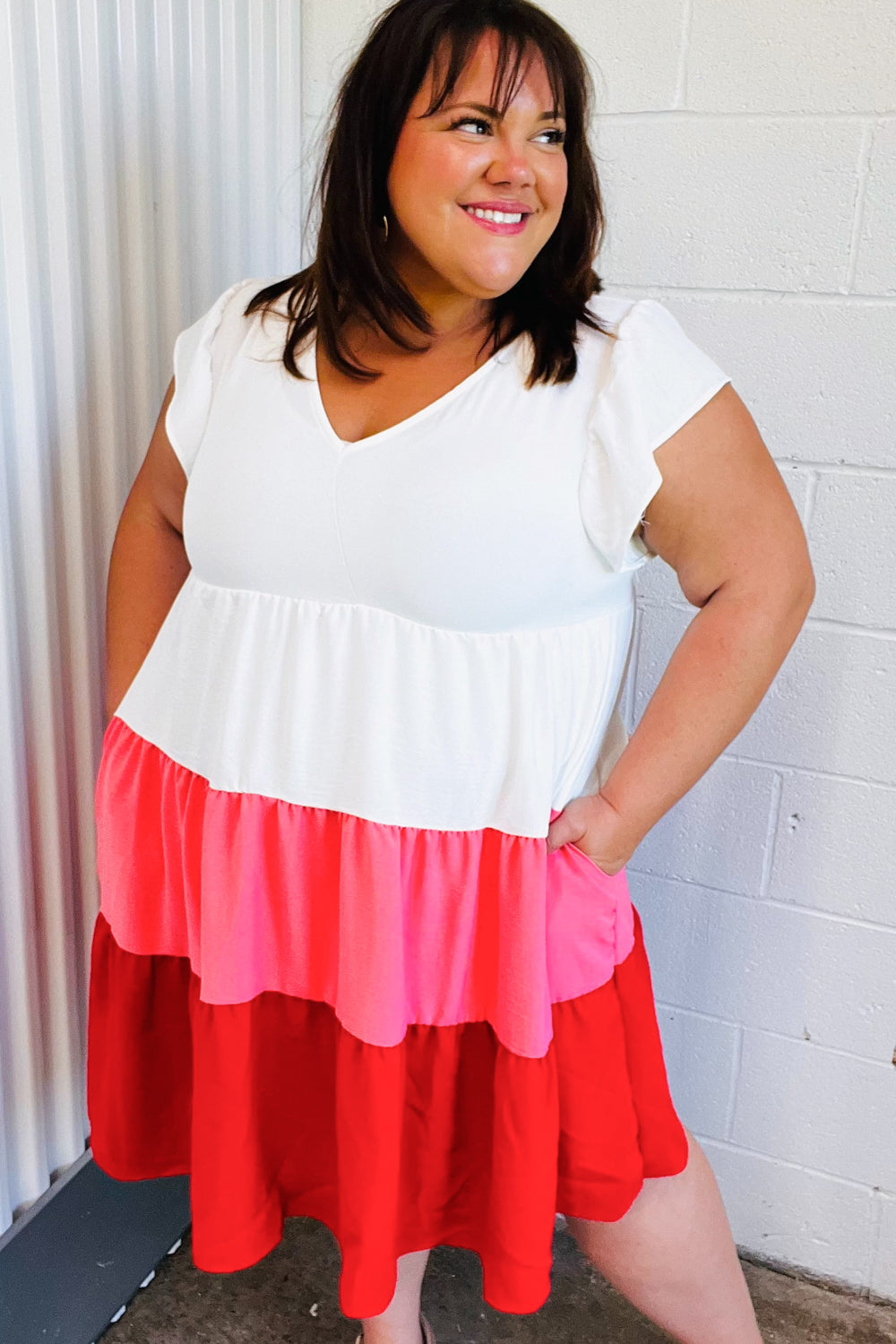 Kayla Tiered Frill Sleeve Midi Dress - Atomic Wildflower