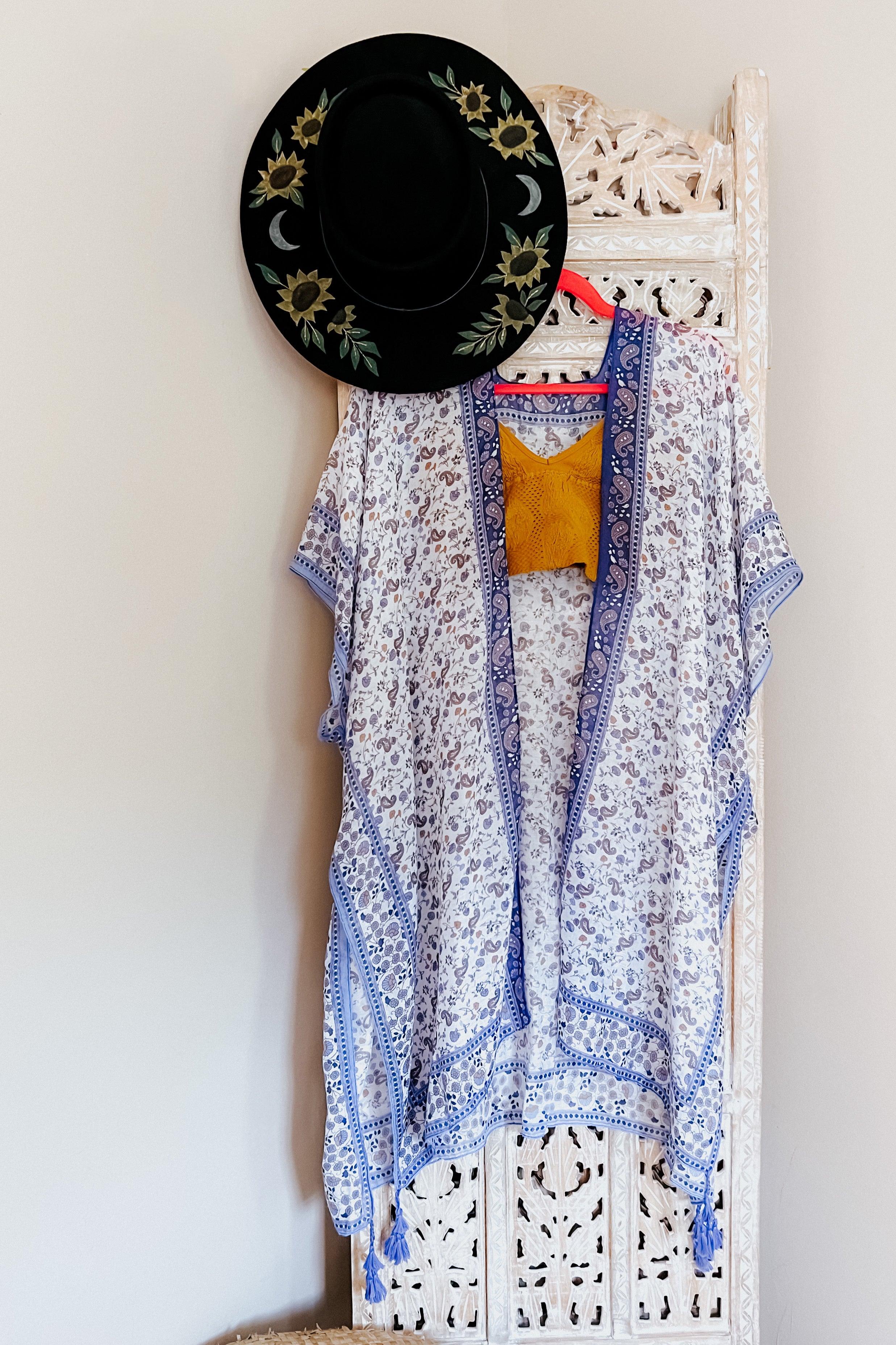 Heat Of The Night Floral Paisley Kimono • Blue - Atomic Wildflower