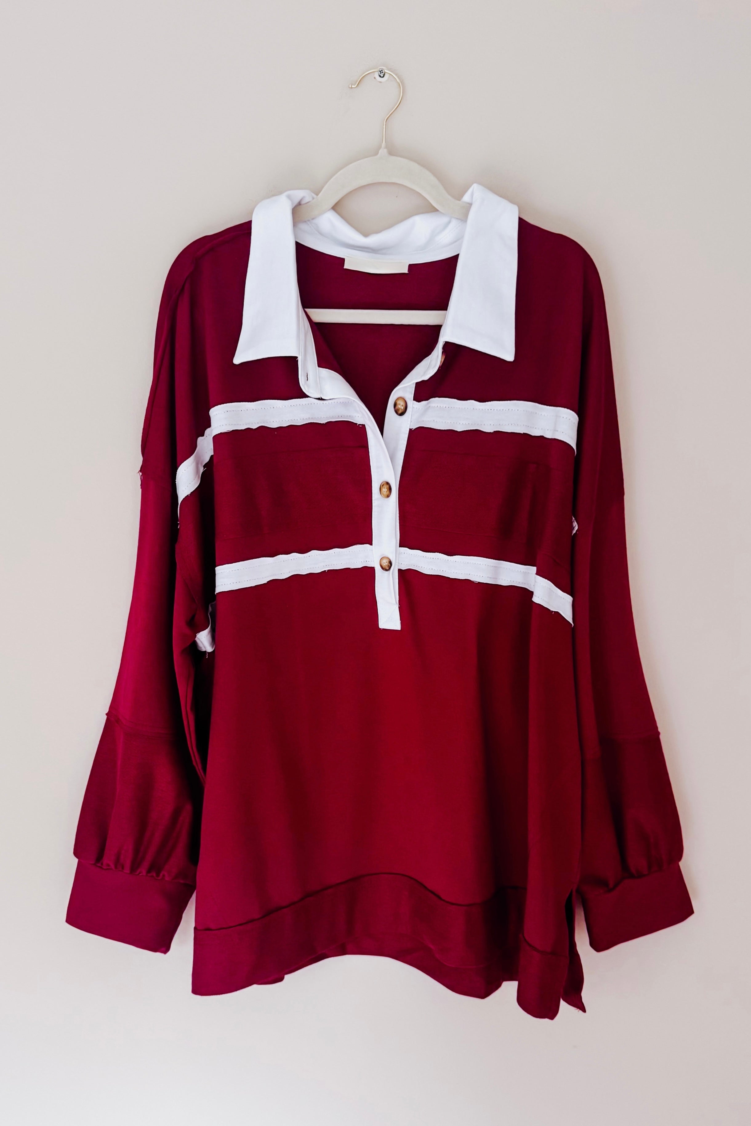 Prep School Chic Polo Top • Wine