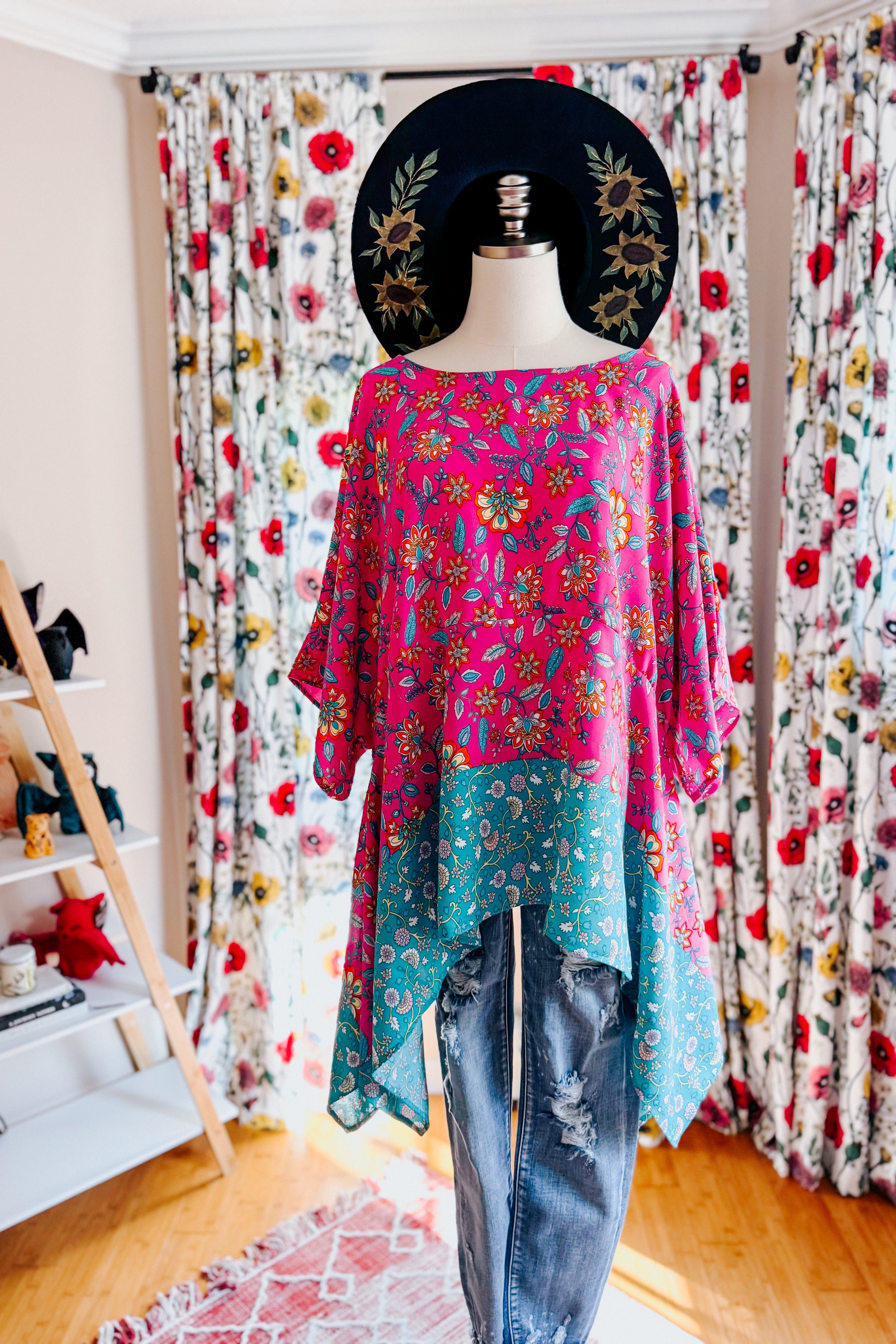 Vacay Ready Floral Paisley Shark Bite Hem Top