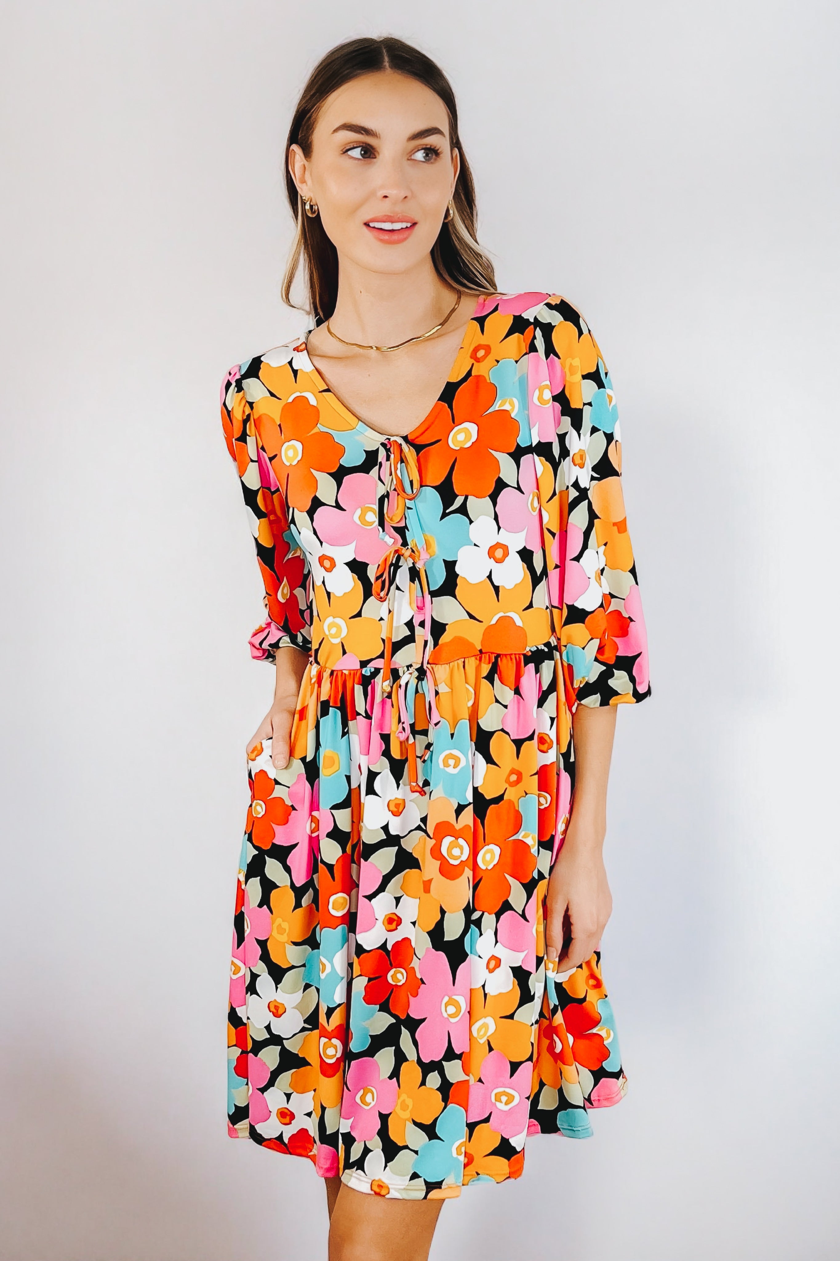 Little Bold V-Neck Knit Dress