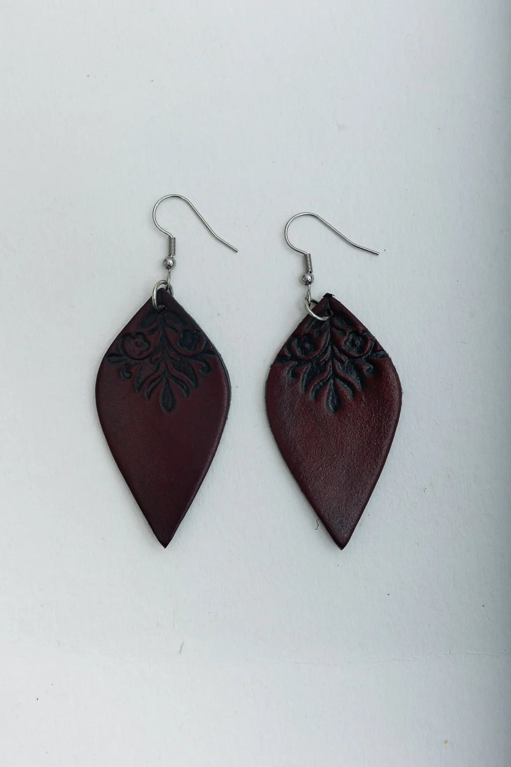 Vintage Souls Engraved Leaf Leather Earrings