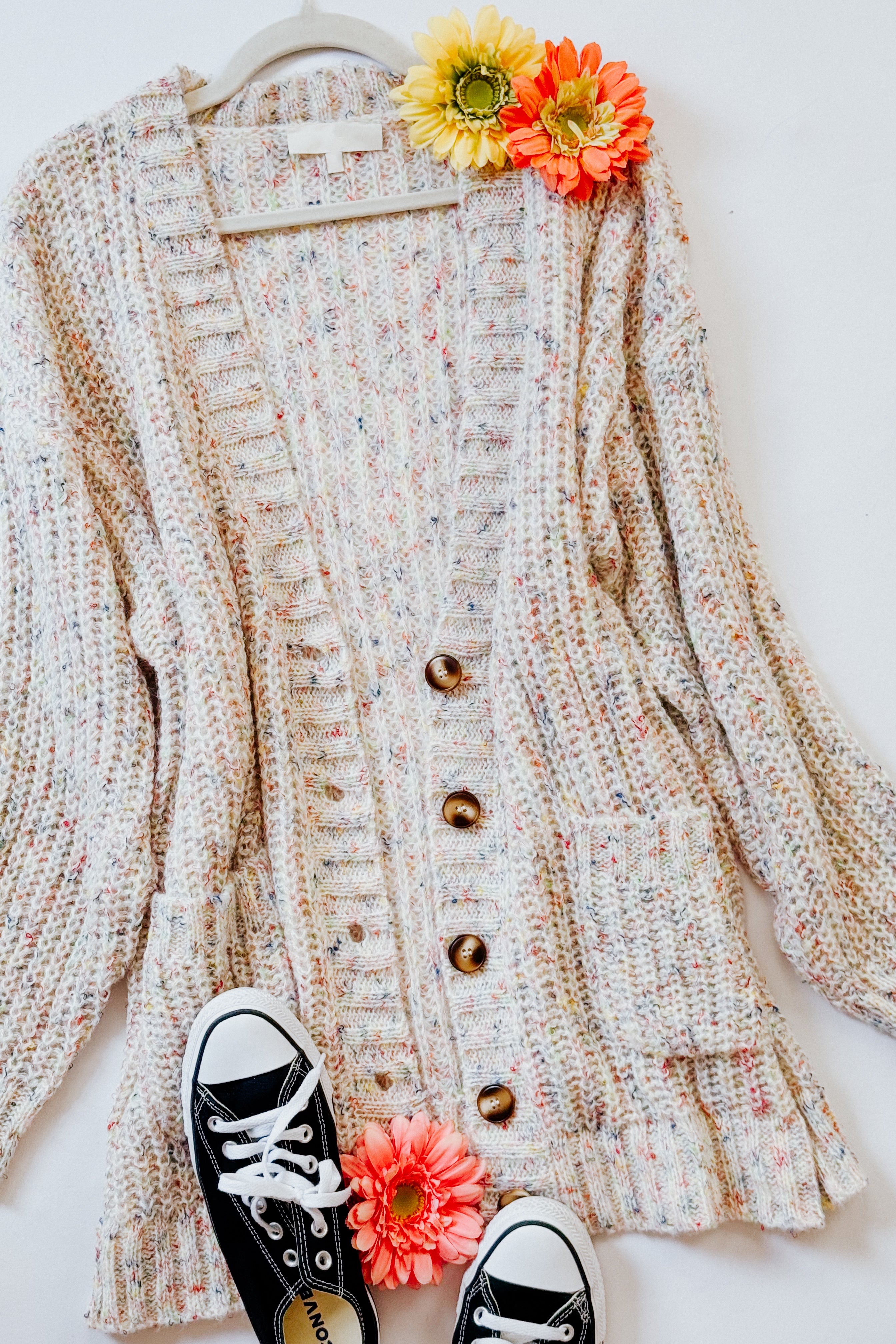 Cozy in Confetti Pocketed Button Cardigan