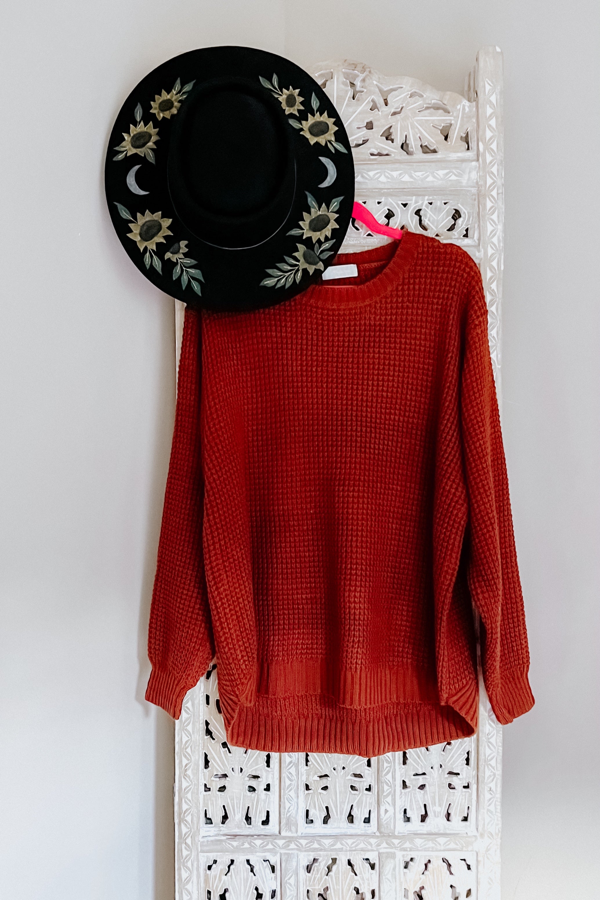 All Put Together Waffle Knit Hi-Low Sweater • Dark Rust
