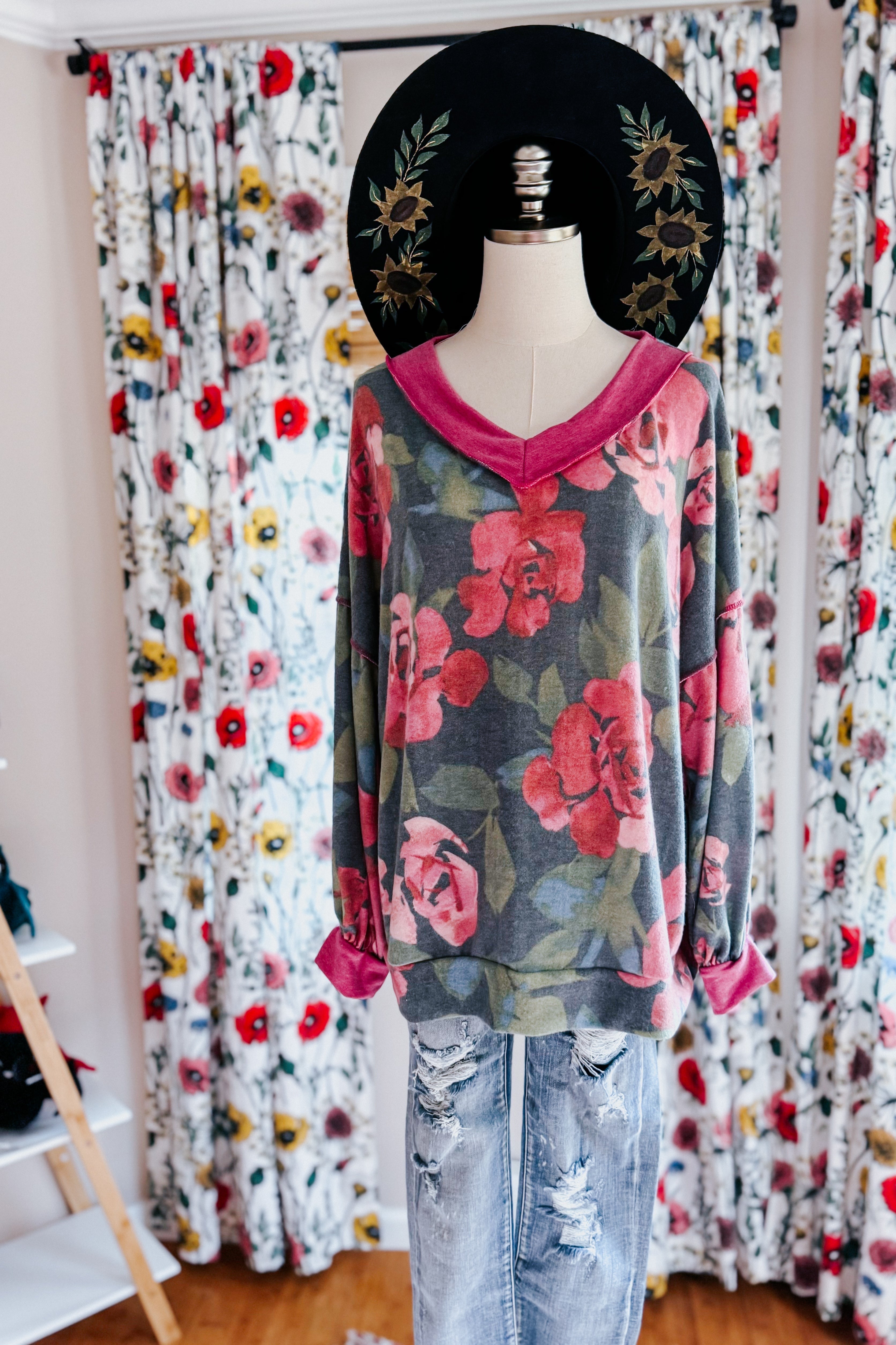 I Can Say Floral Print Hacci Knit Sweater