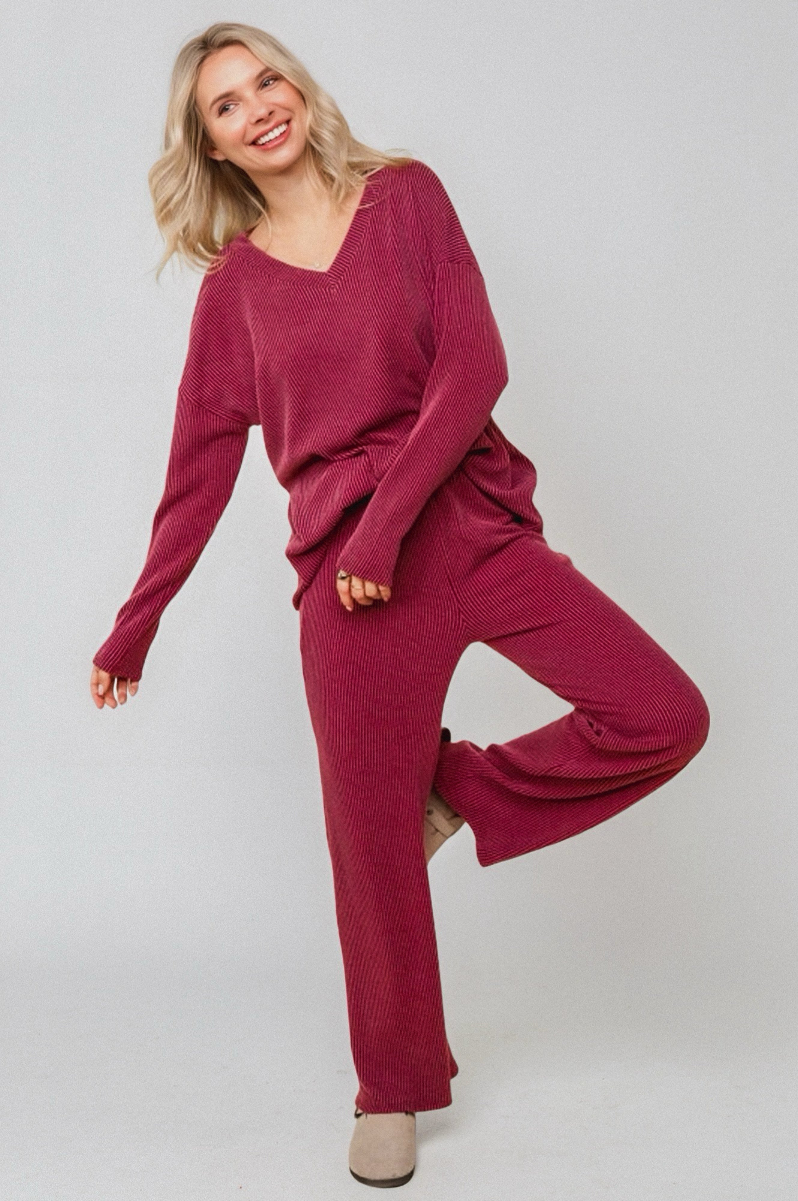 Cozy on Main Sweater Set • Wine