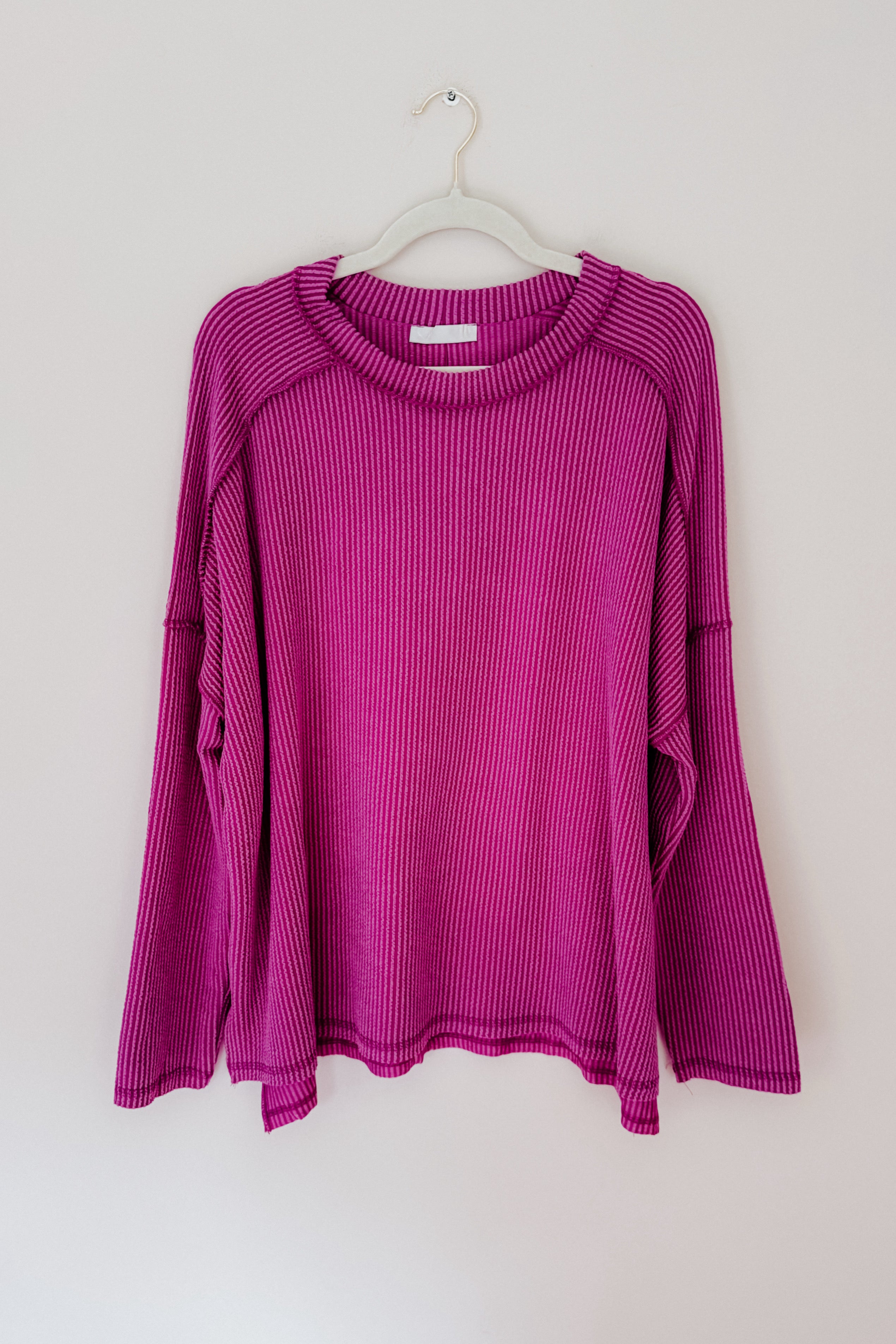 Wander & Rest Cable Ribbed Knit Drop Shoulder Top • Plum