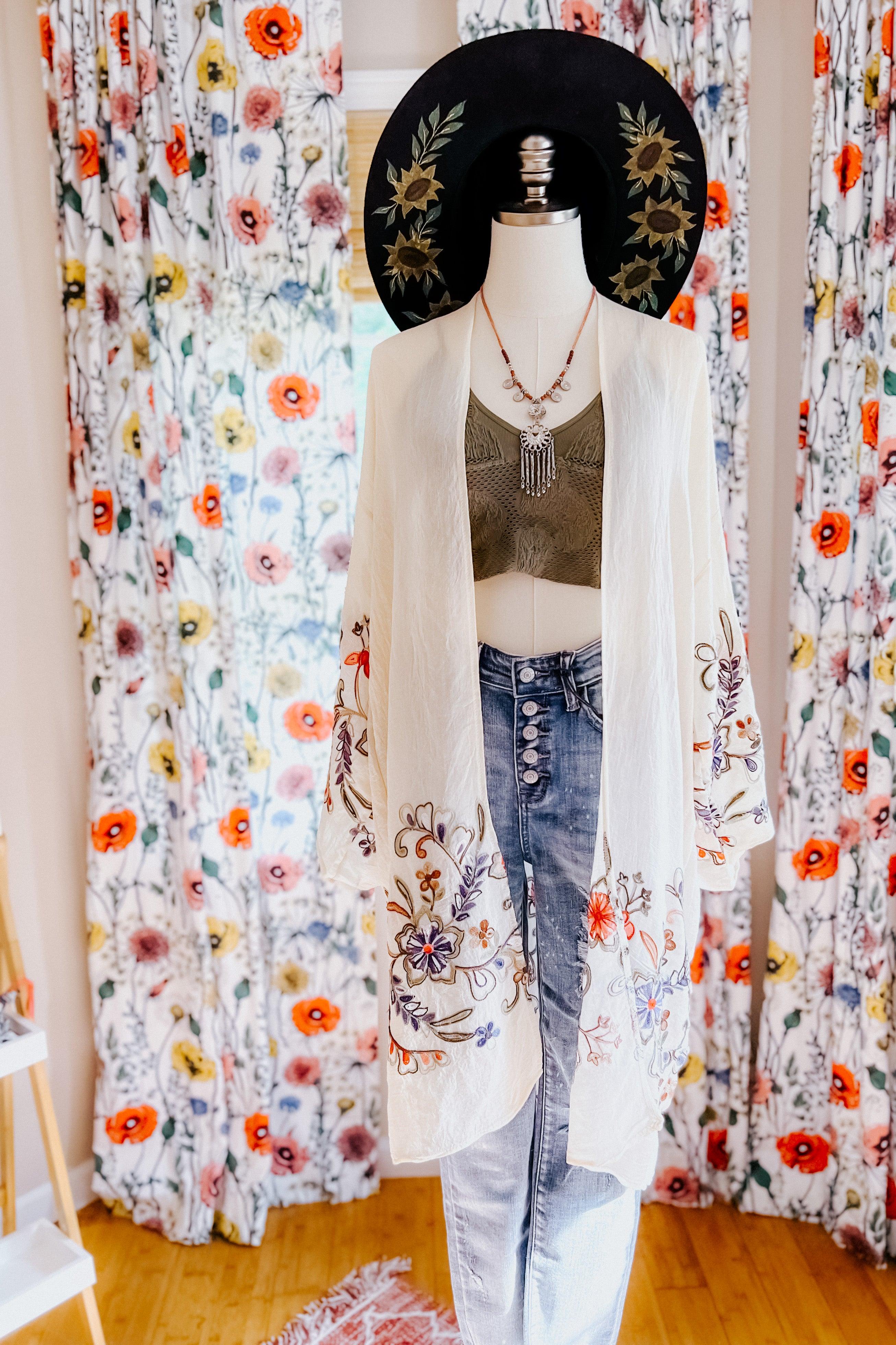 In The Meadow Embroidered Kimono • Cream - Atomic Wildflower