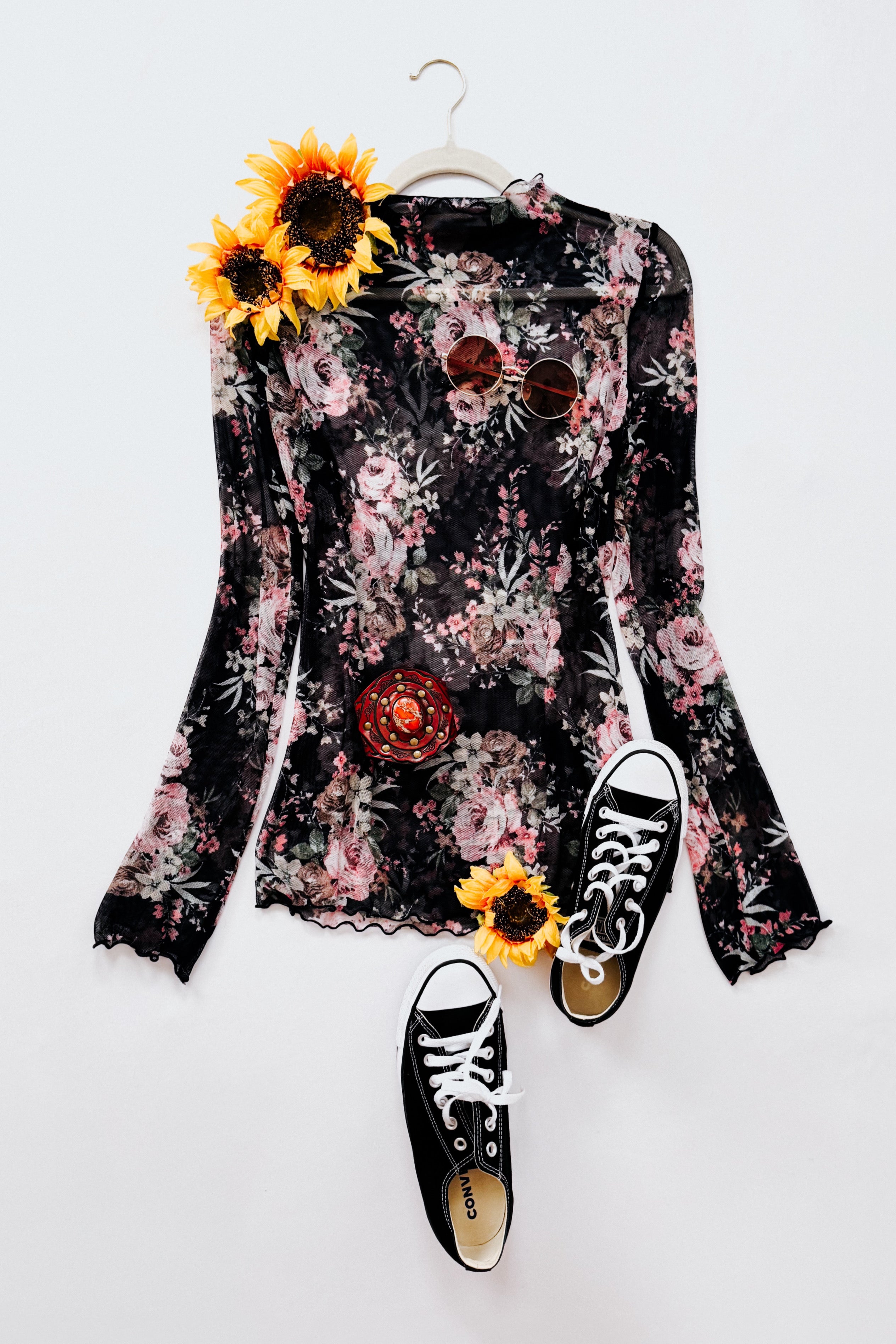 Dark Romance Sheer Floral Top