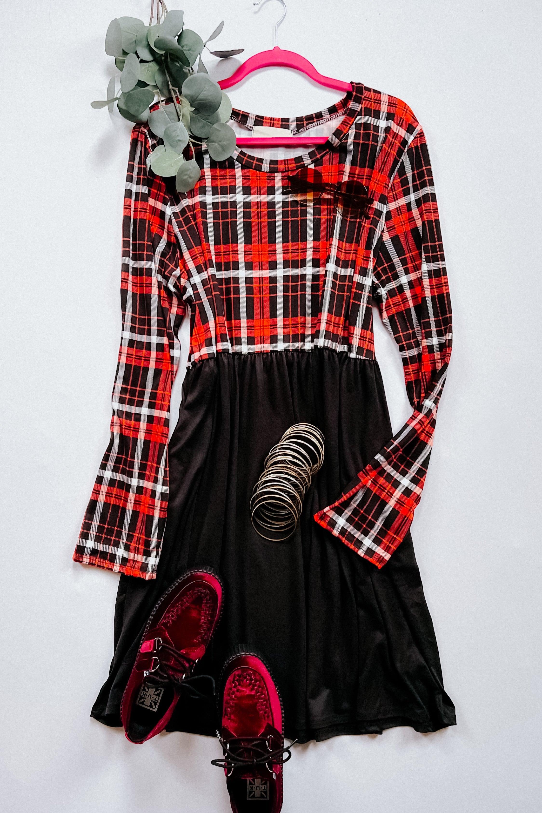 About You Plaid Hacci Babydoll Swing Dress - Atomic Wildflower