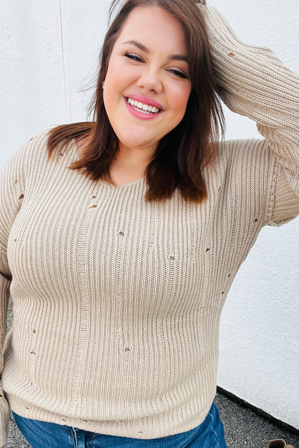 Comfy Day Distressed V Neck Sweater