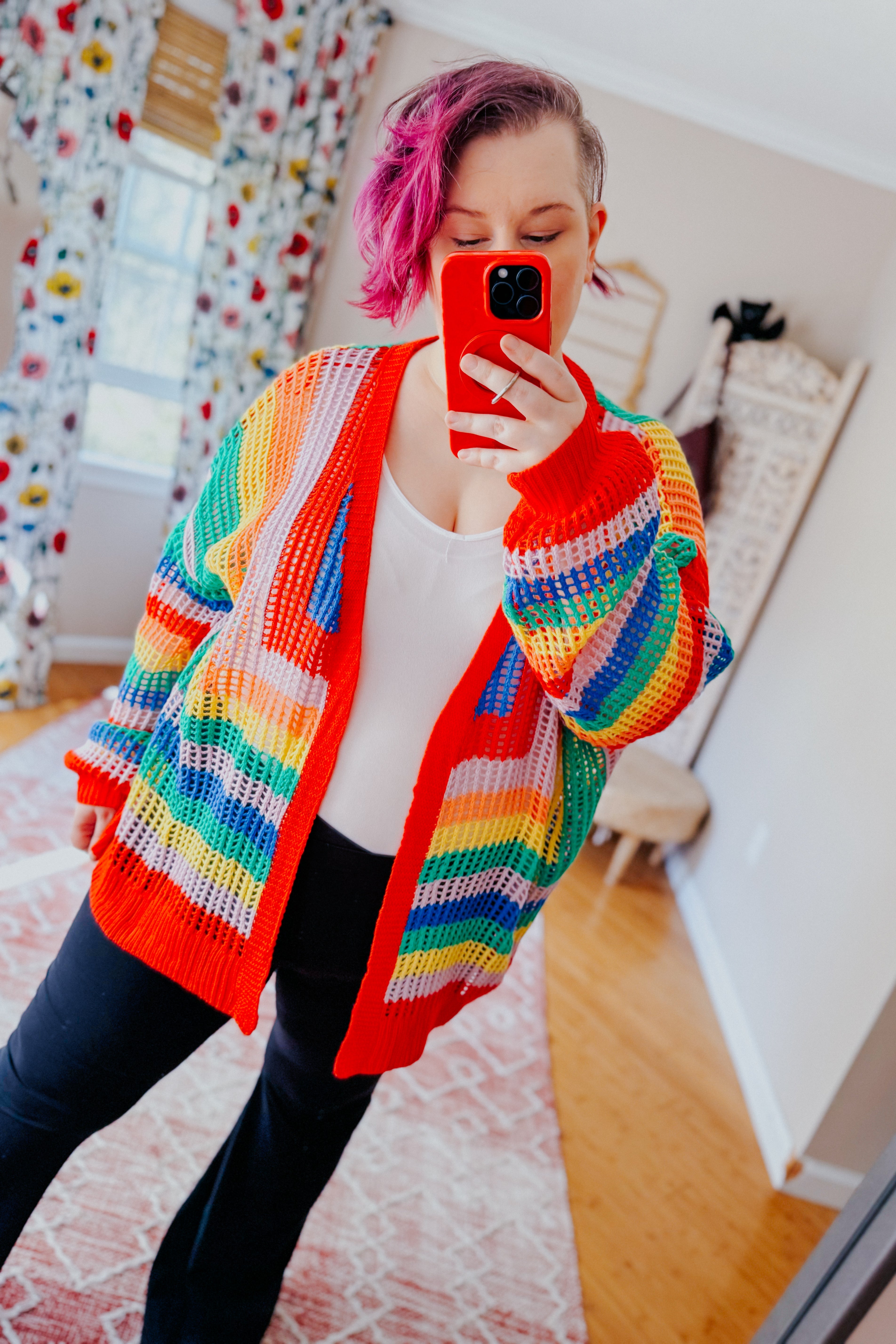 In Love Rainbow Crochet Striped Spring Cardigan