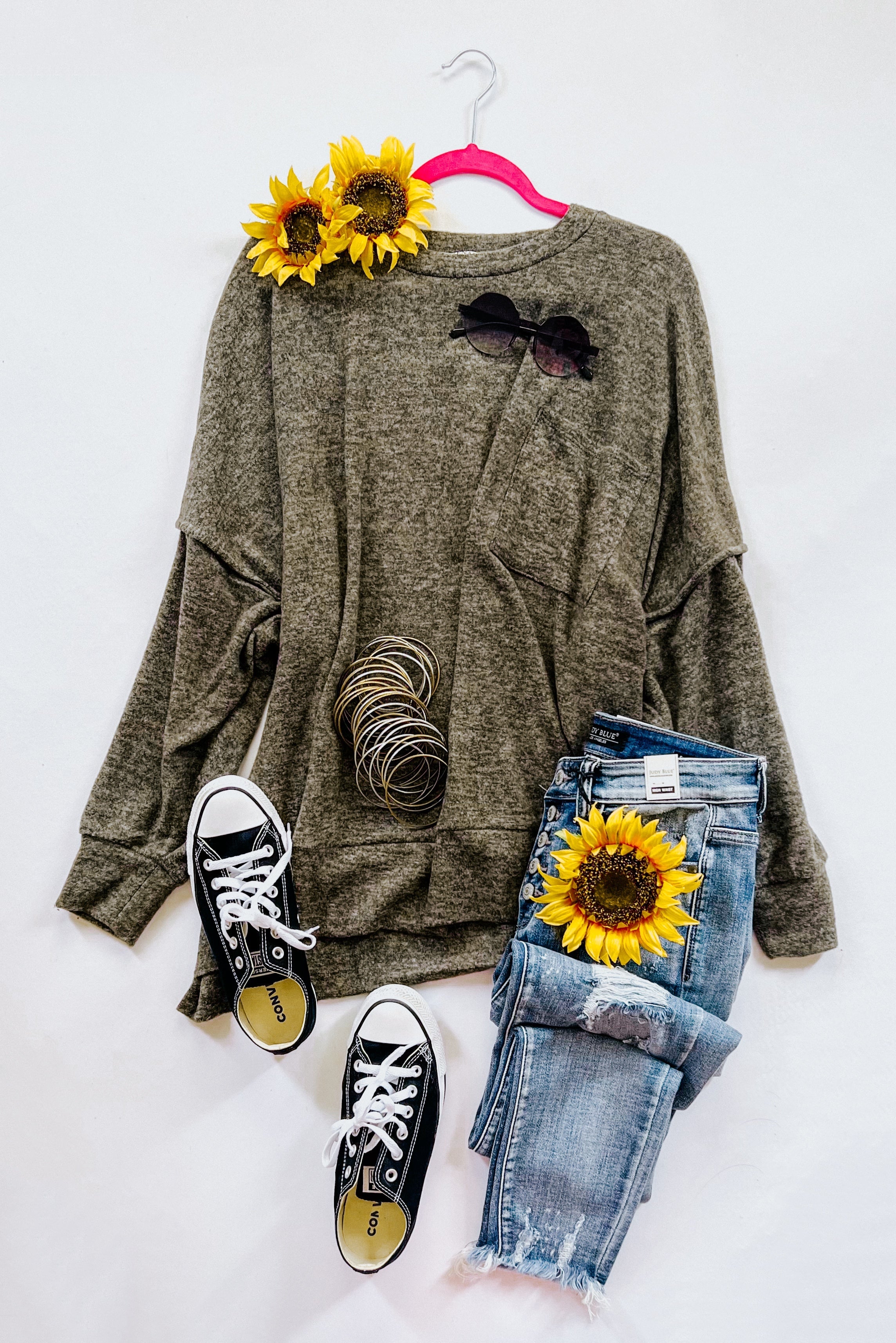 Stay Awhile Melange Sweater • Army Green