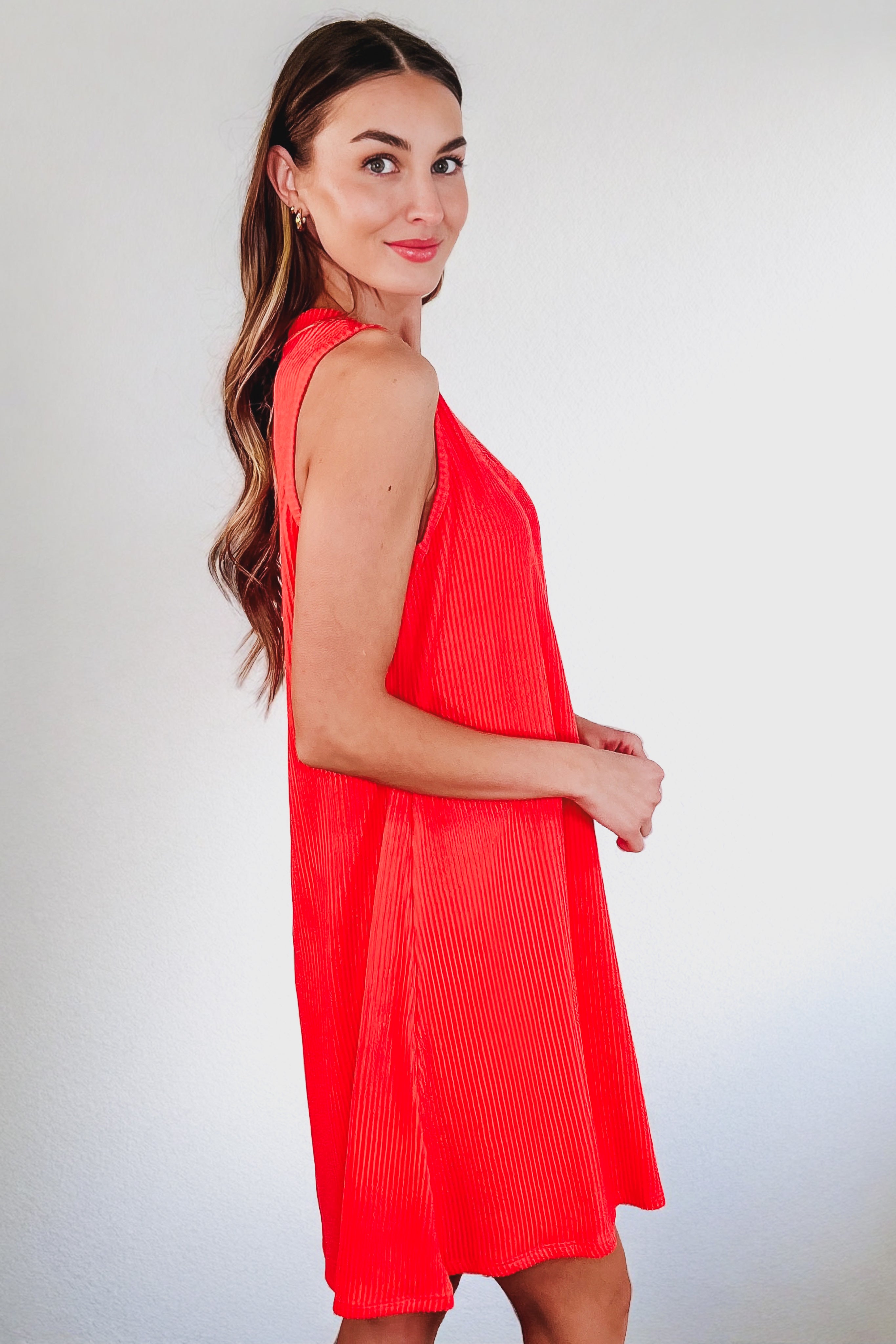 The Power I Hold V-Neck Ribbed Knit Dress • Summer Coral