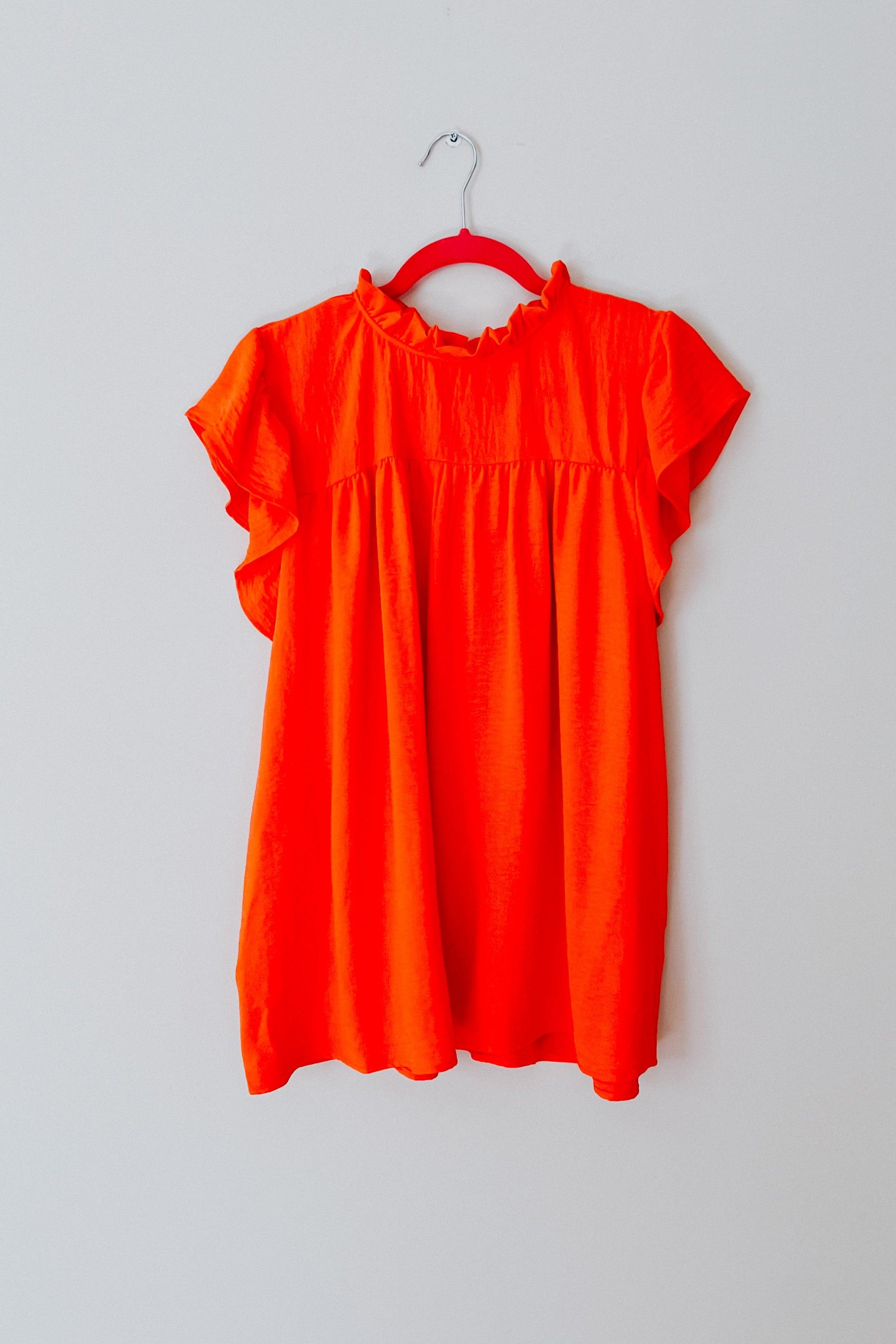 Morning Sun Mock Neck Flutter Sleeve Top - Atomic Wildflower