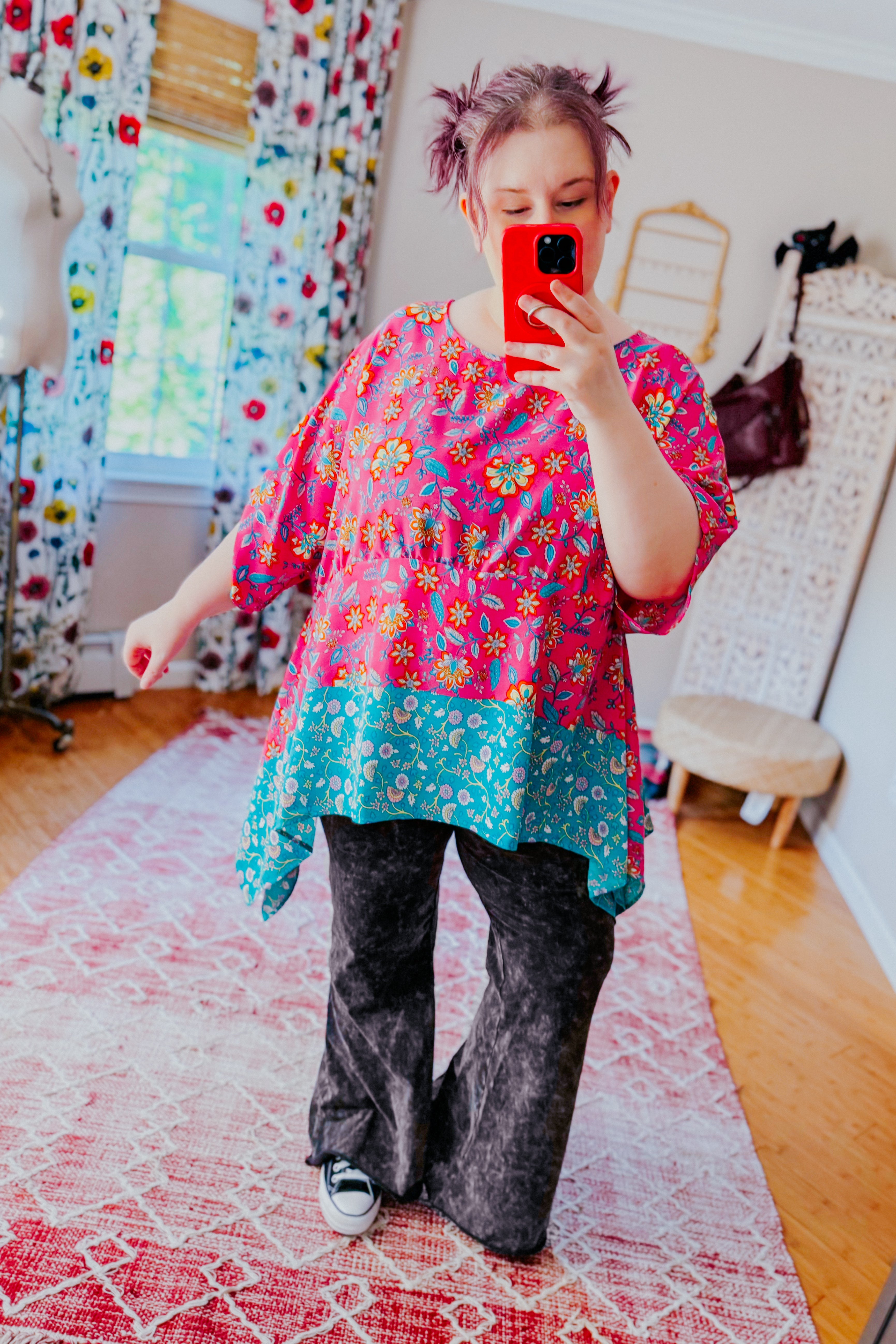 Vacay Ready Floral Paisley Shark Bite Hem Top