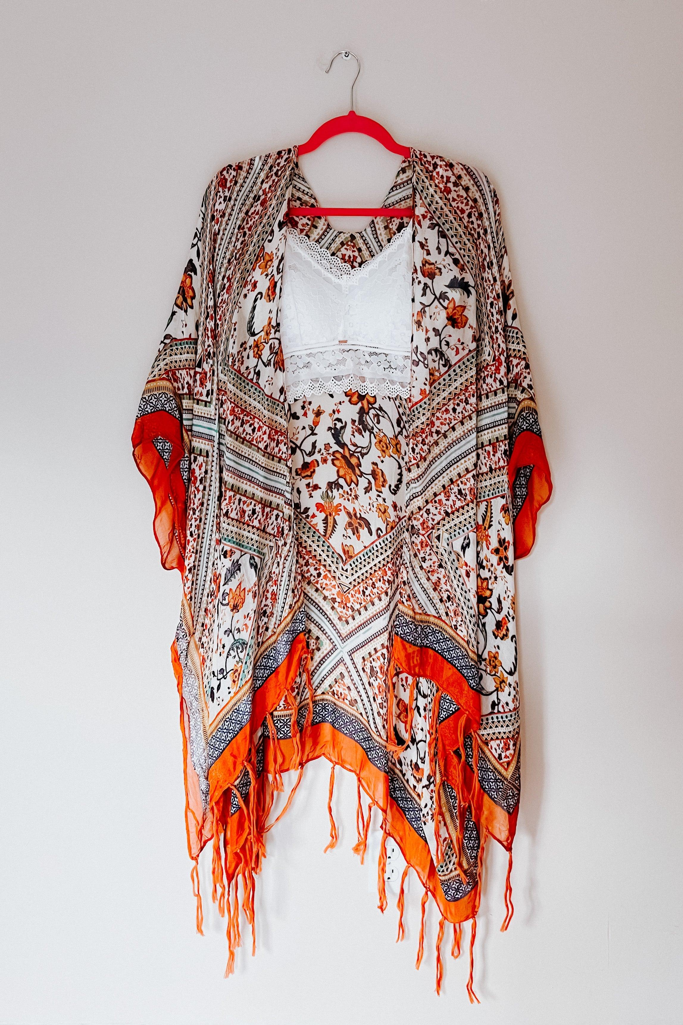 Delia Bohemian Diamond Tassel Kimono Layering Piece • Rust - Atomic Wildflower