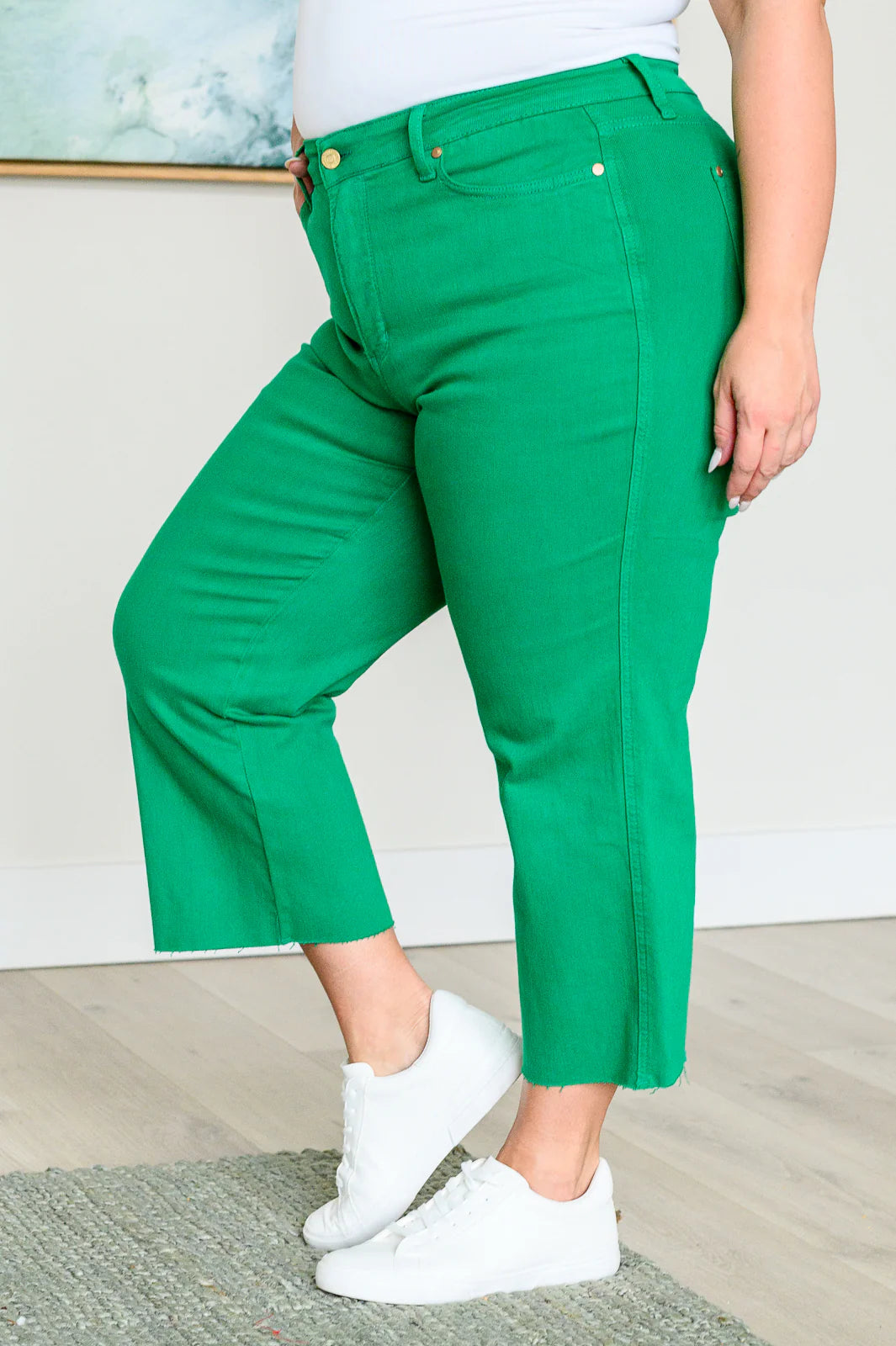 Lisa High Rise Control Top Wide Leg Crop Jeans • Kelly Green