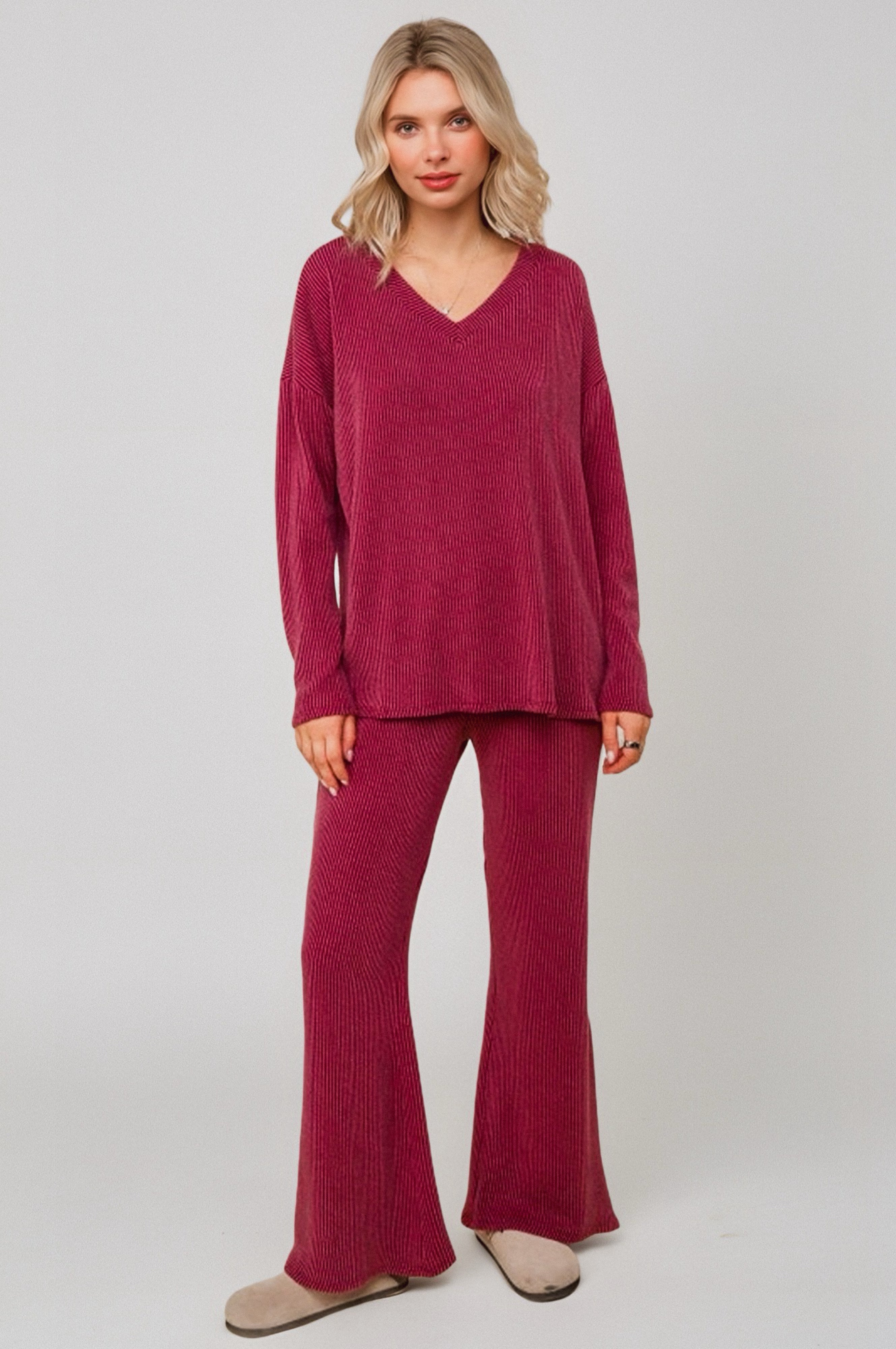 Cozy on Main Sweater Set • Wine