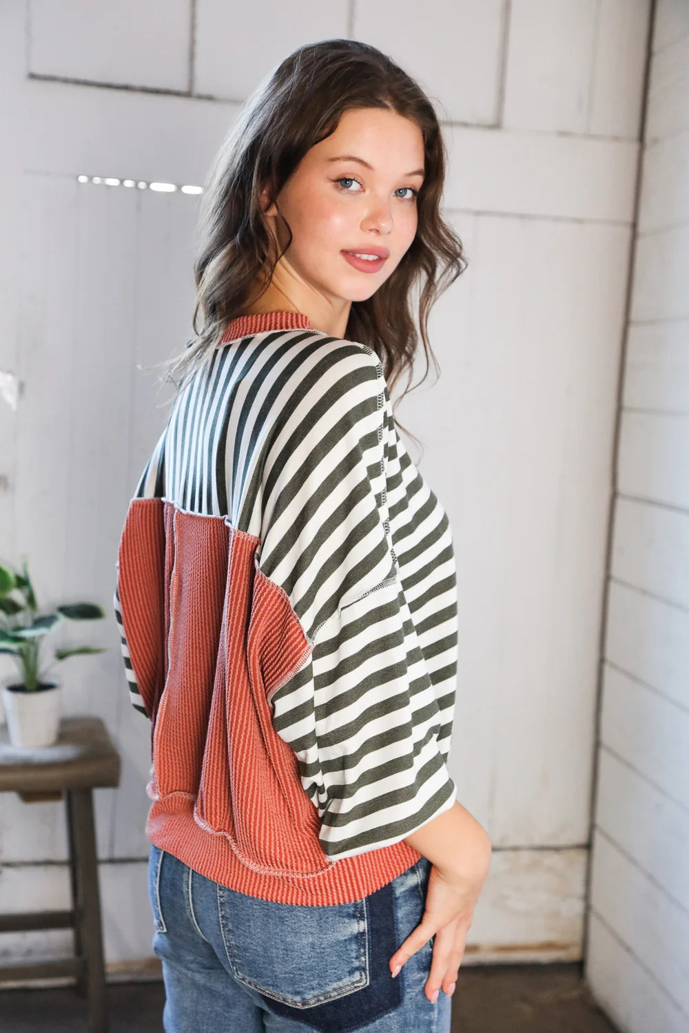 A Striped Story Crew Neck Pullover • Rust