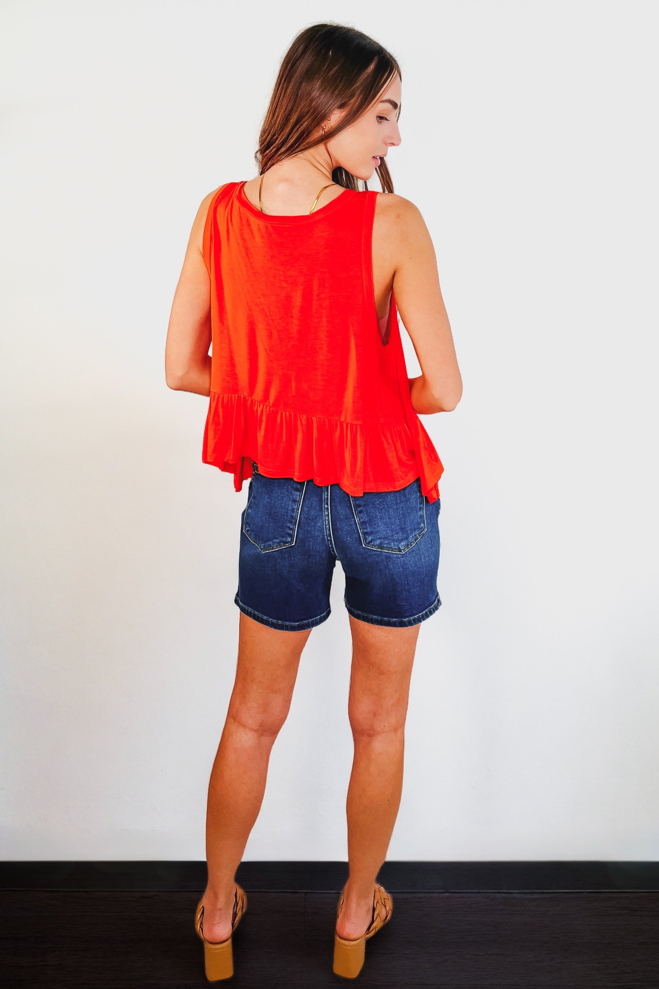 V-Neck Ruffled Peplum • Spicy Orange