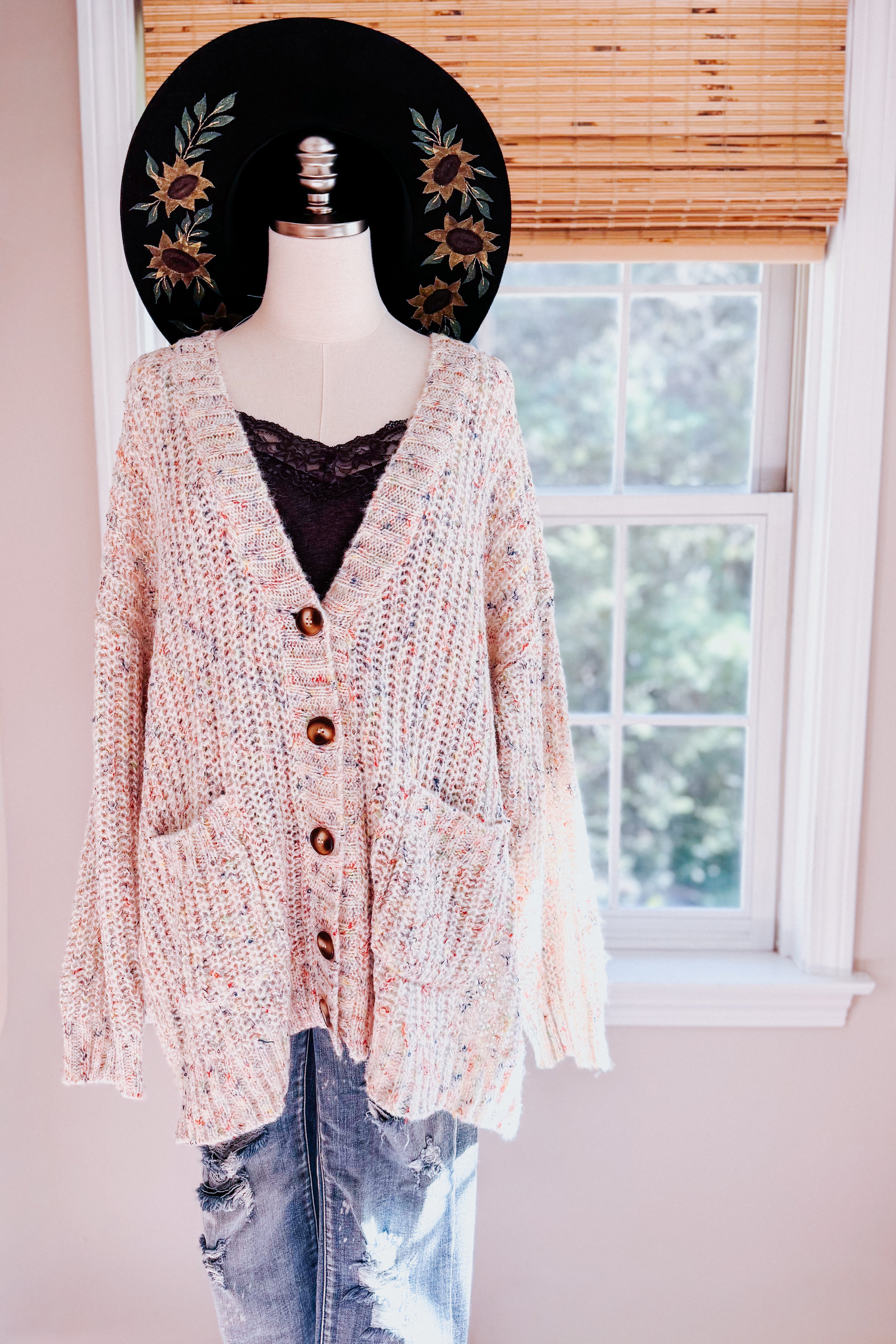 Cozy in Confetti Pocketed Button Cardigan