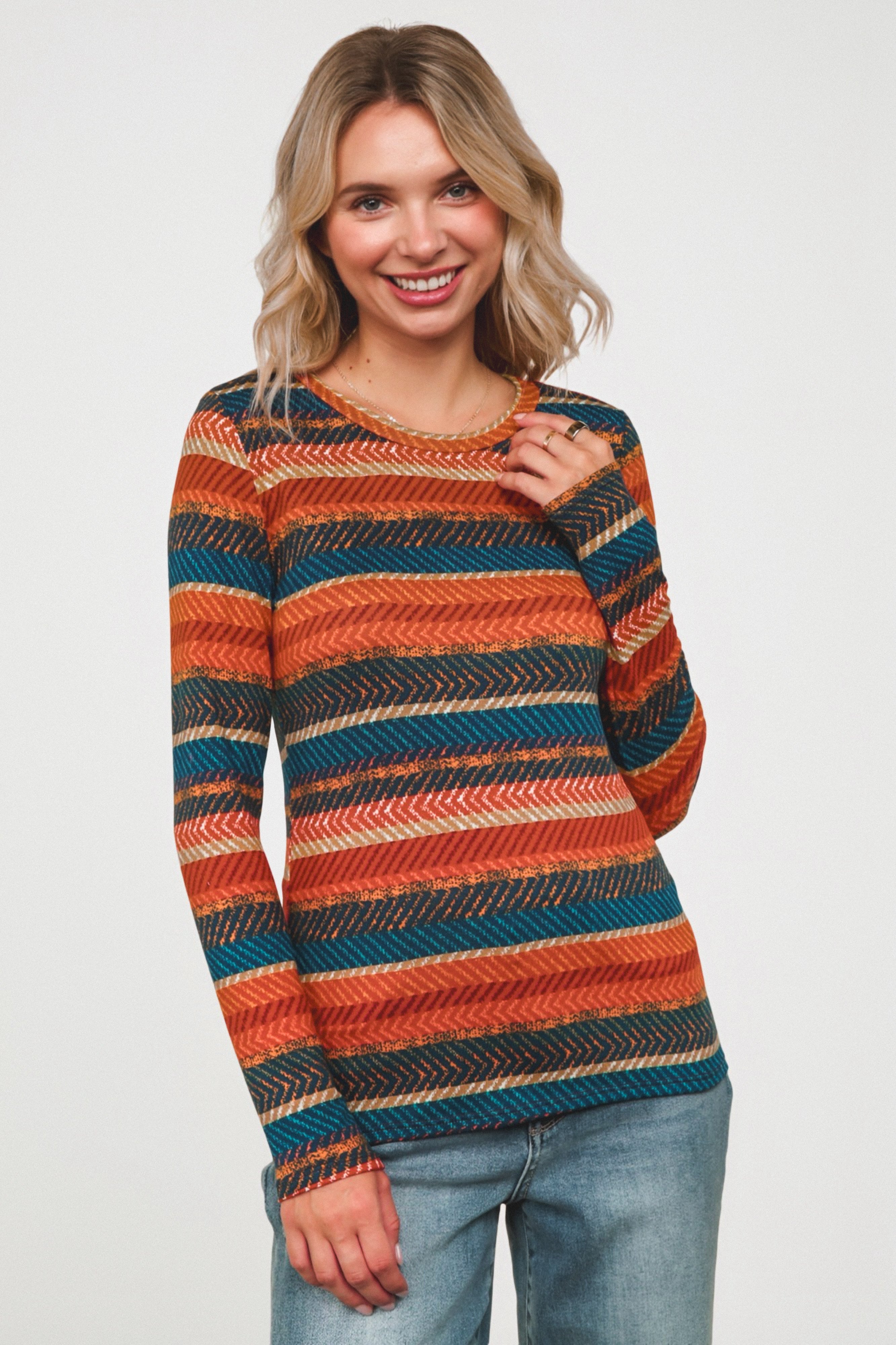 Keep Me Guessing Herringbone Long Sleeve • Rust