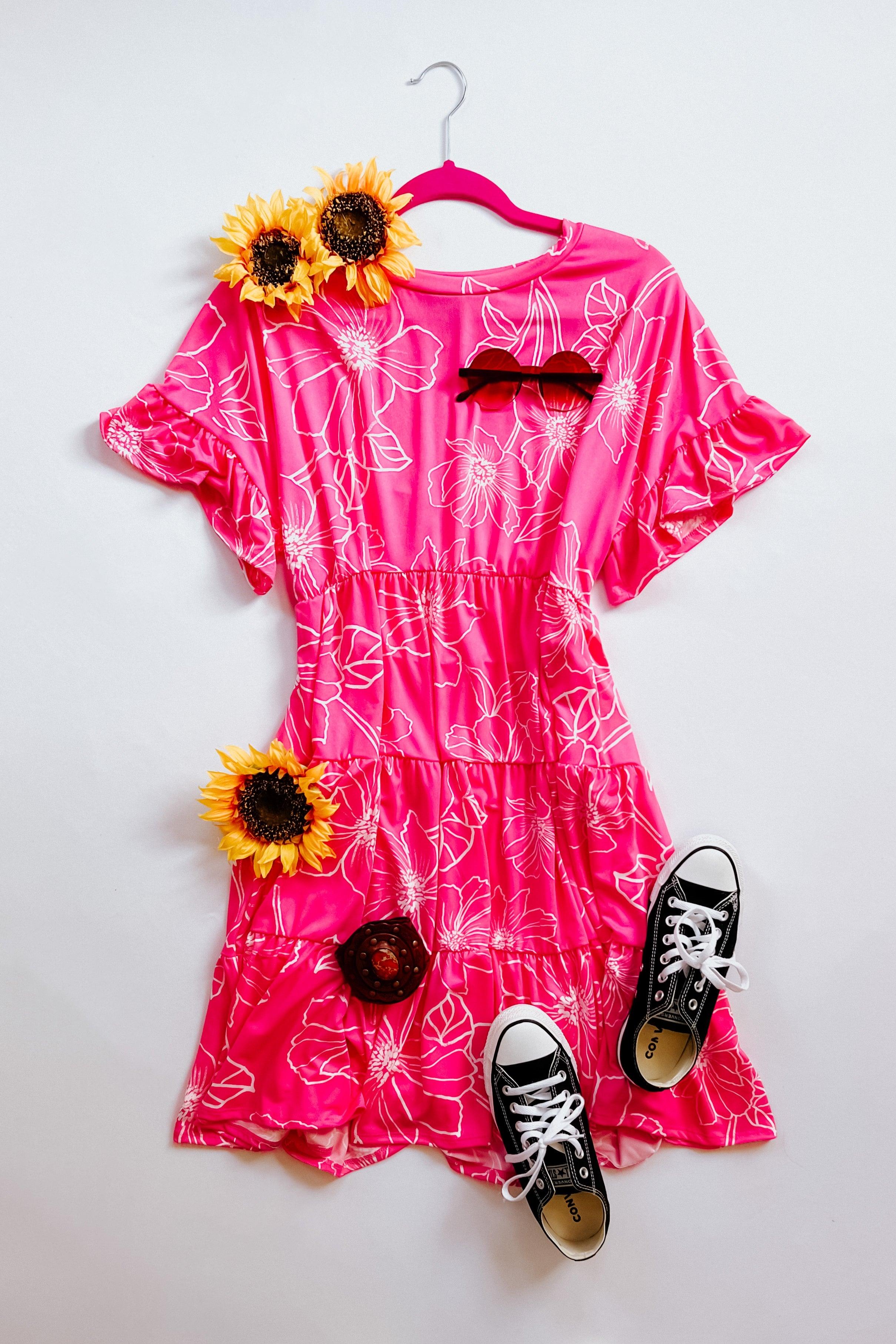 Get Obsessed Floral Babydoll Dress • Fuchsia - Atomic Wildflower