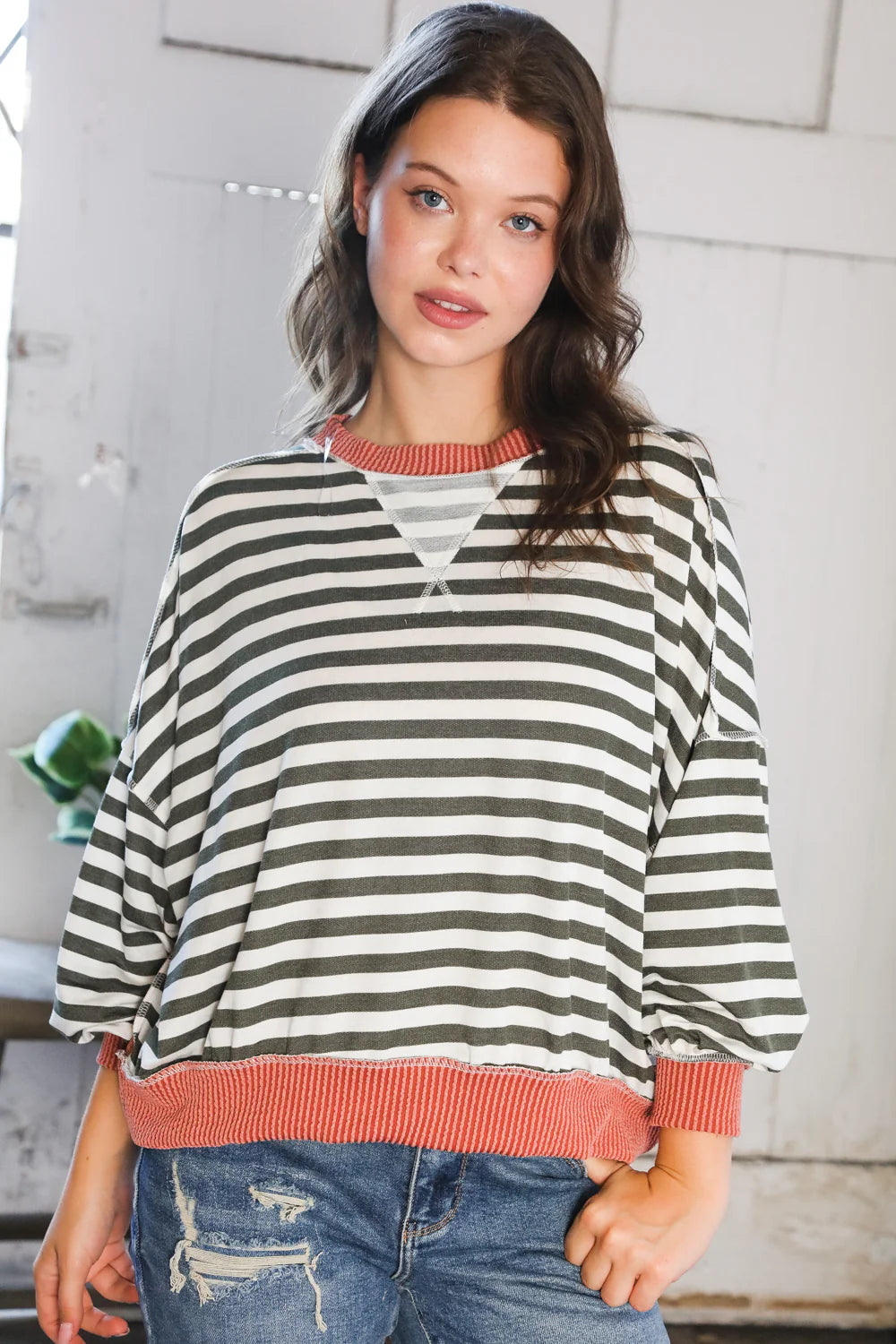 A Striped Story Crew Neck Pullover • Rust