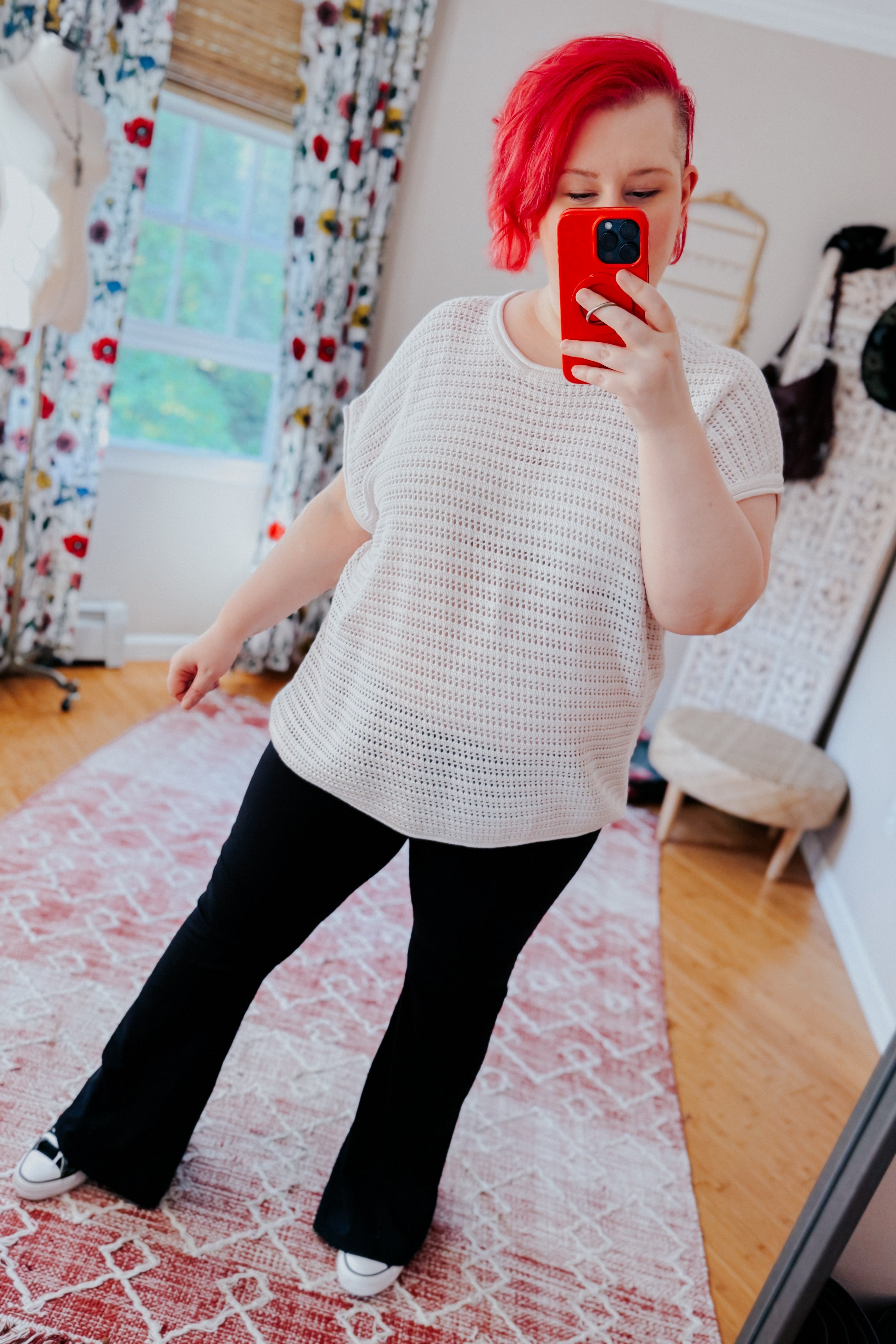 Here for More Open Knit Cap Sleeve Sweater
