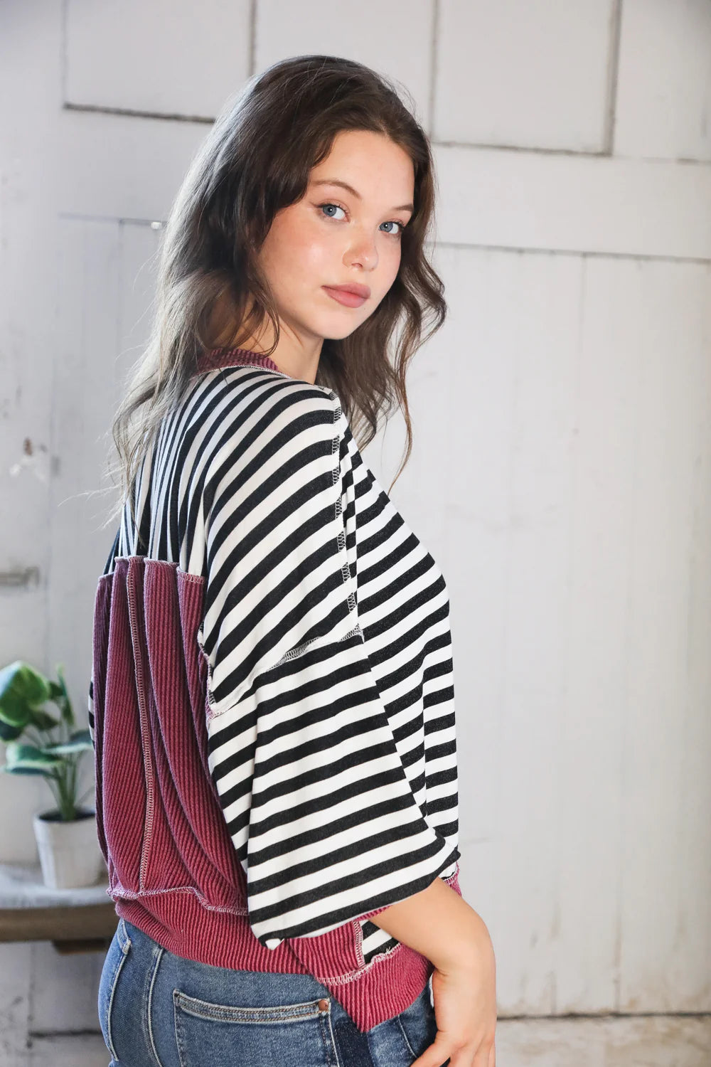 A Stripes Story Crew Neck Pullover • Wine