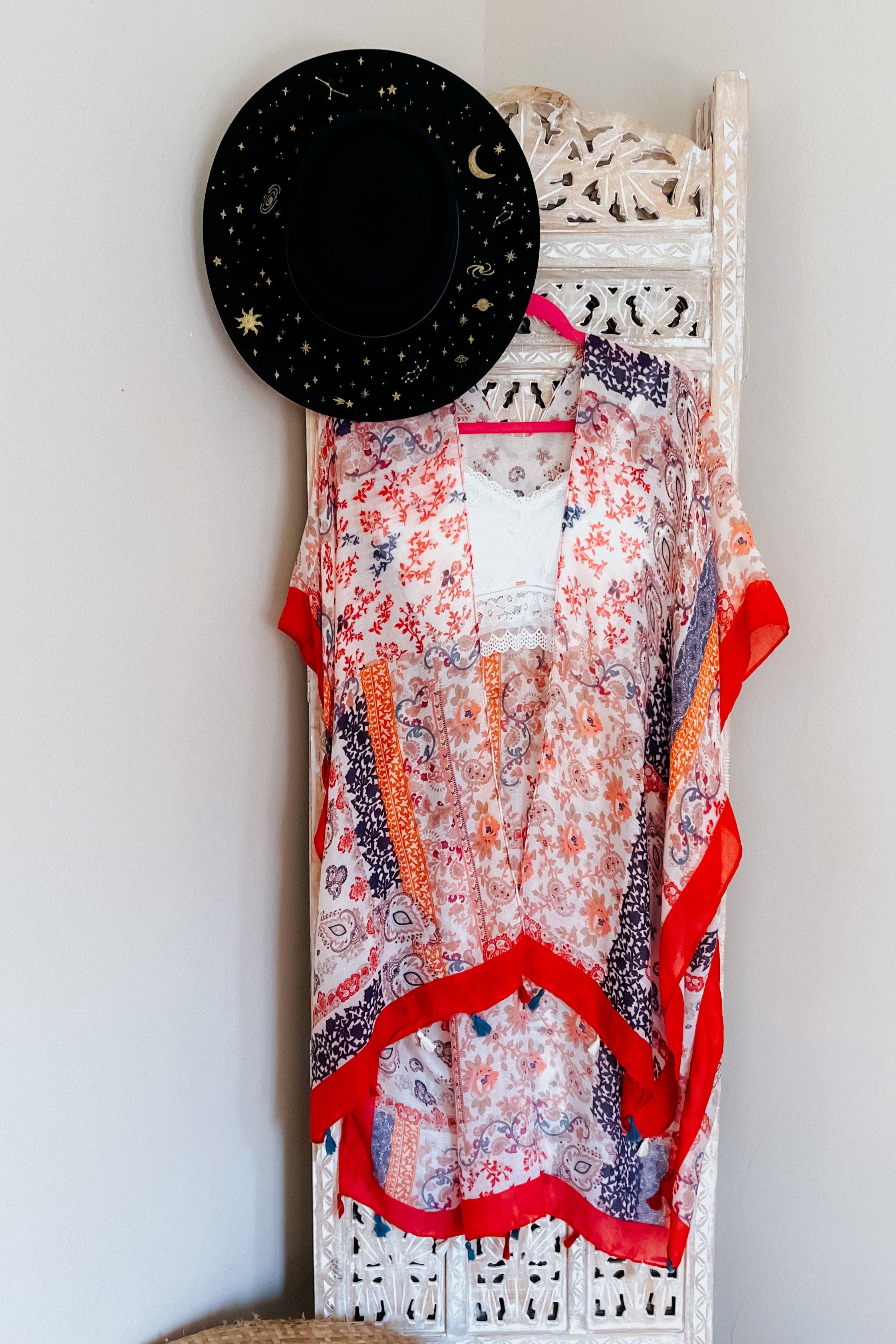 Love Bite Patchwork Print Tassel Kimono • Red - Atomic Wildflower