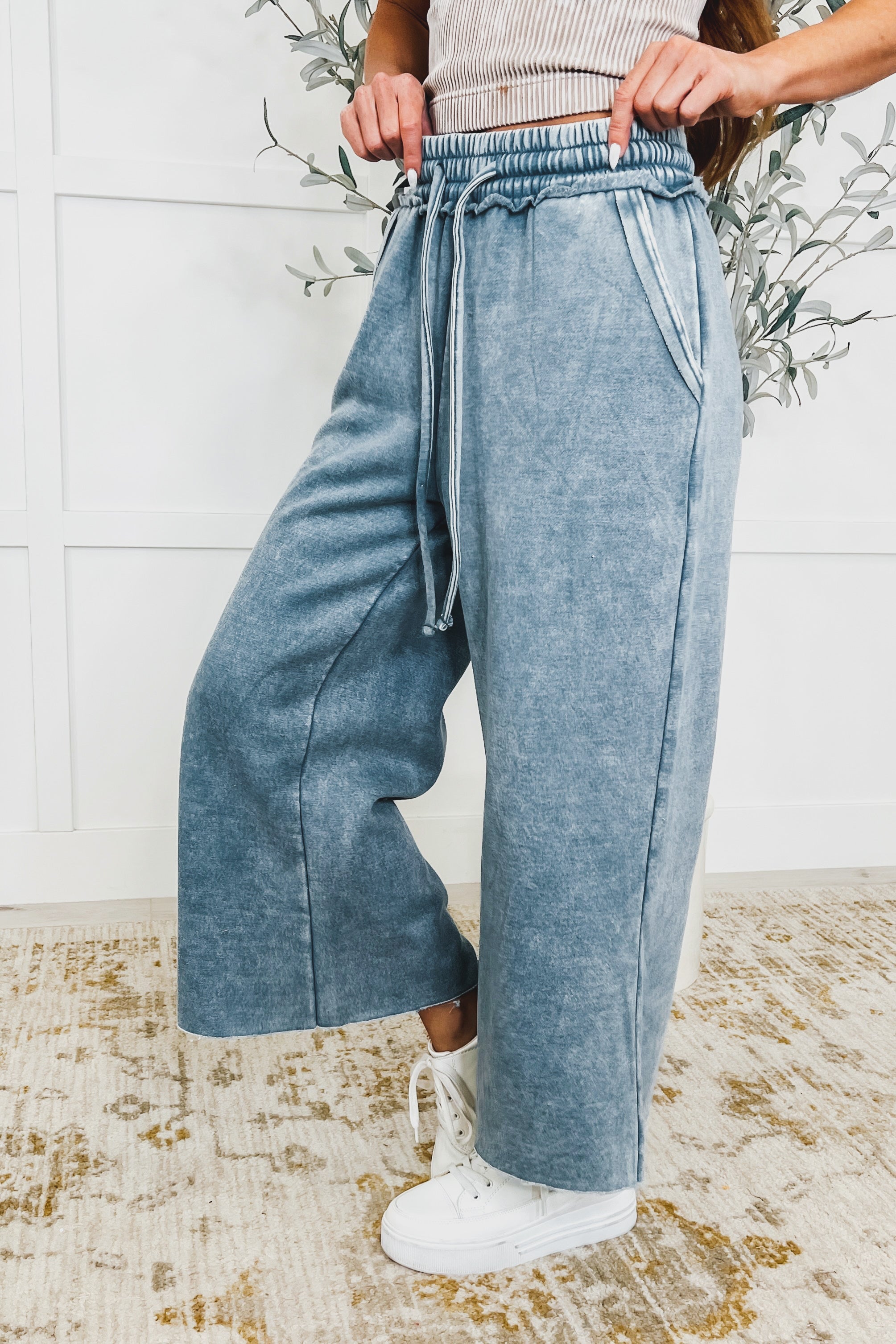 In or Out Wide Leg Cropped Pants • Dusty Blue