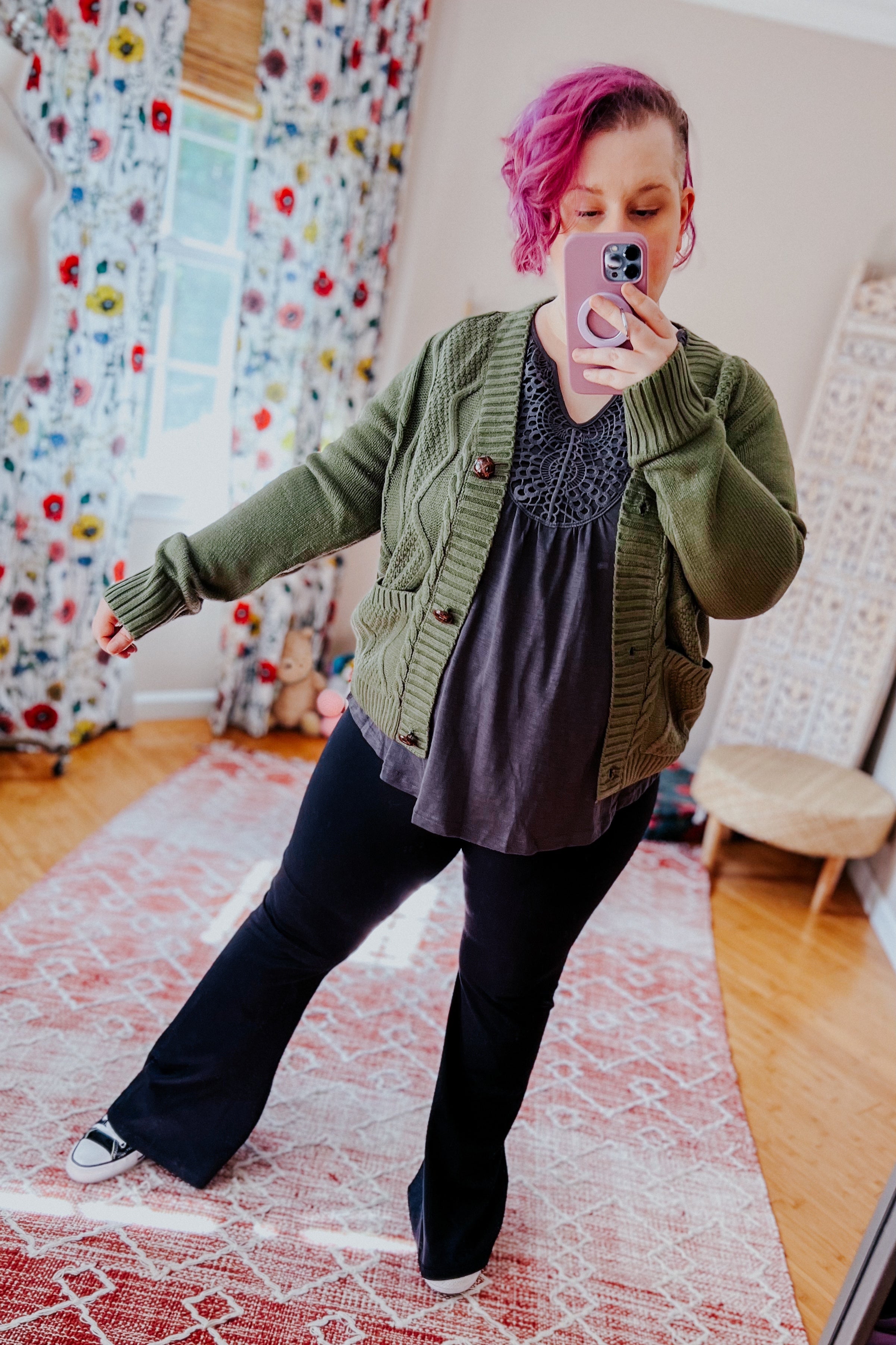 Climbing Vine Cable Knit Cardigan • Green
