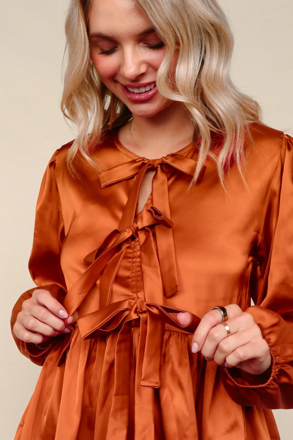 Tied Up in Style Ribbon Blouse • Rust