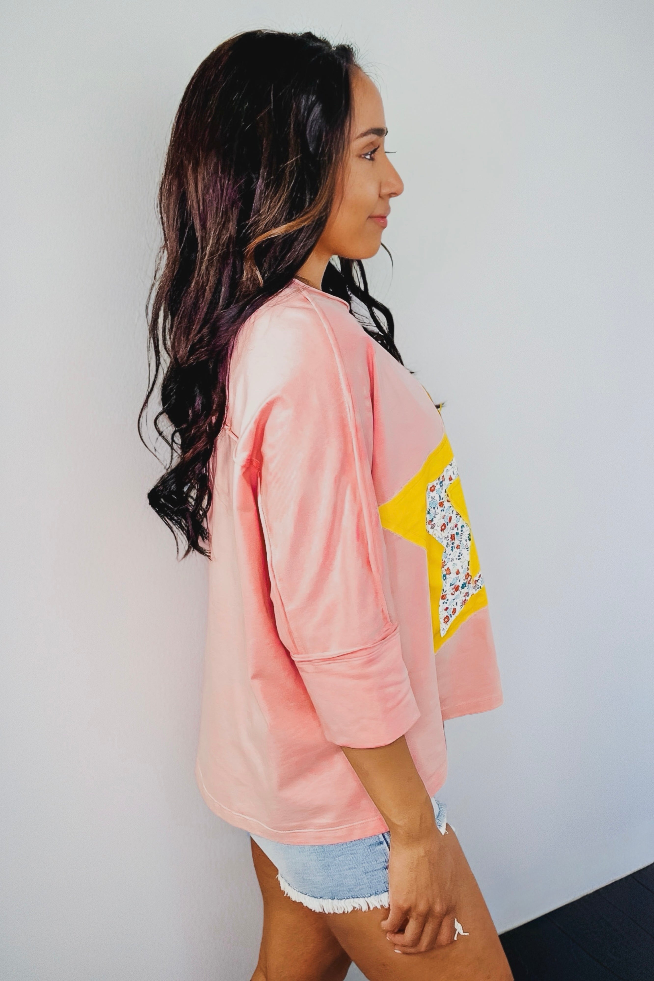 Catch a Star Mixed Print Star Patch Top