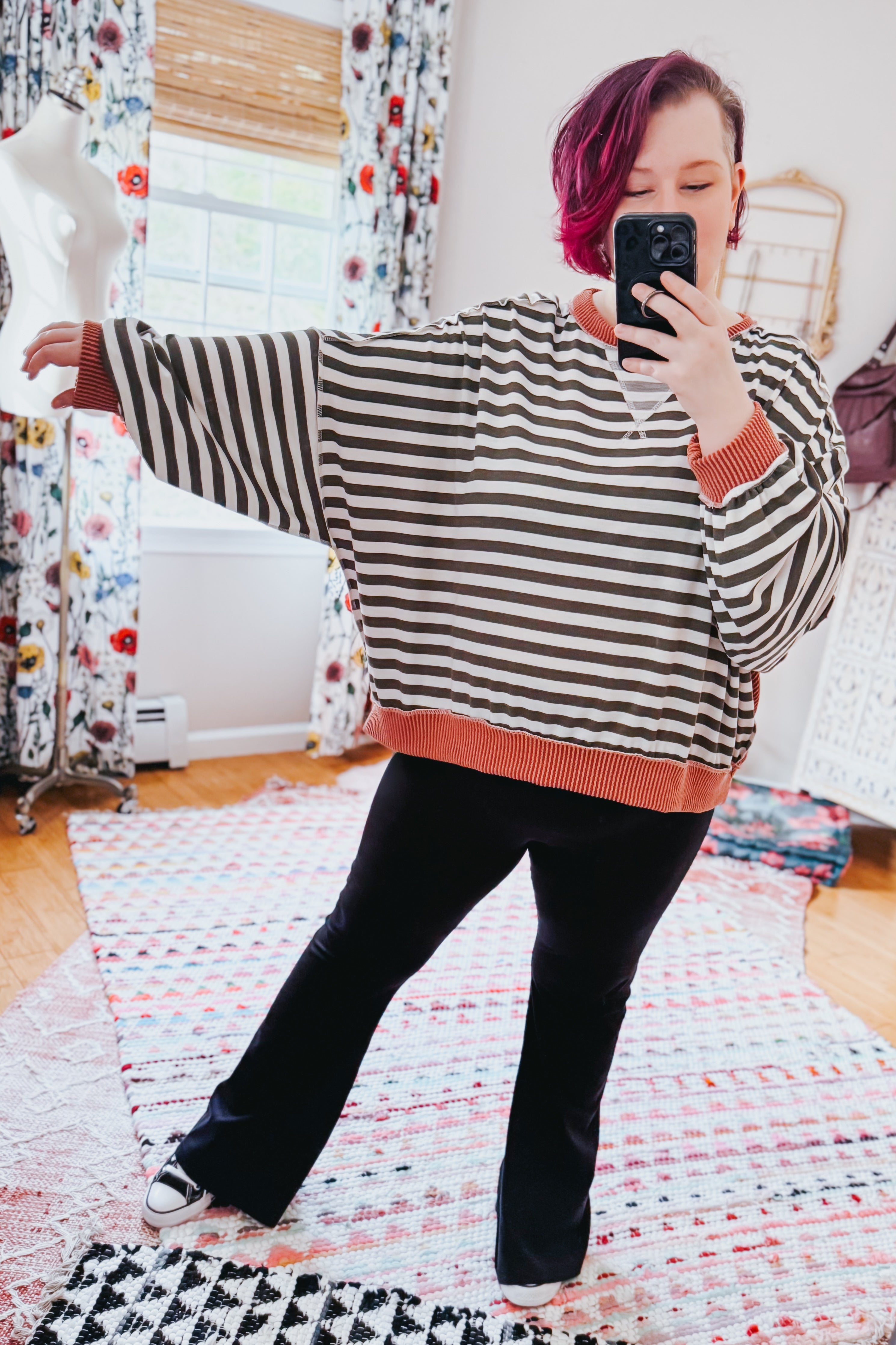 A Striped Story Crew Neck Pullover • Rust