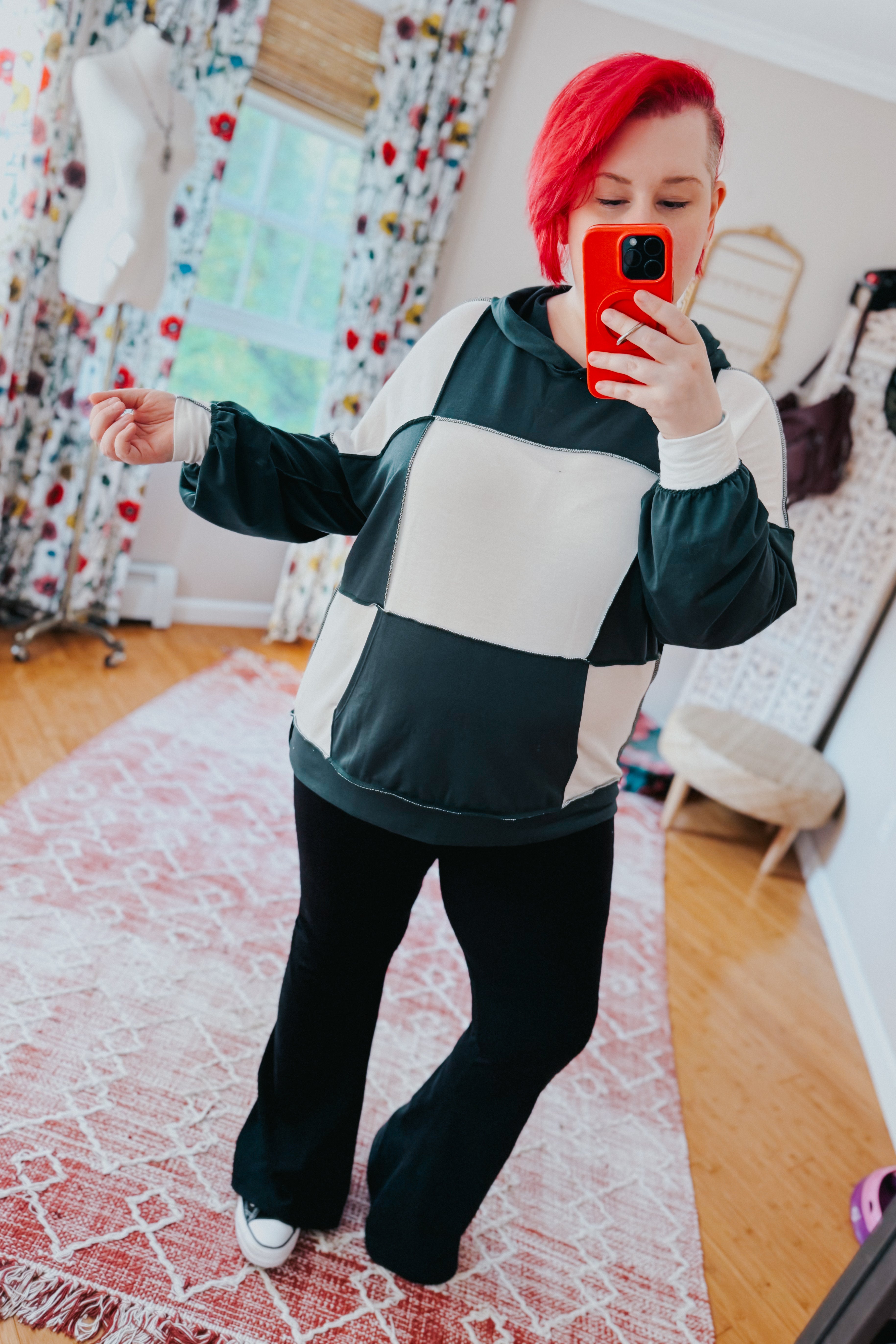 Heart Open Color Block Terry Knit Hoodie
