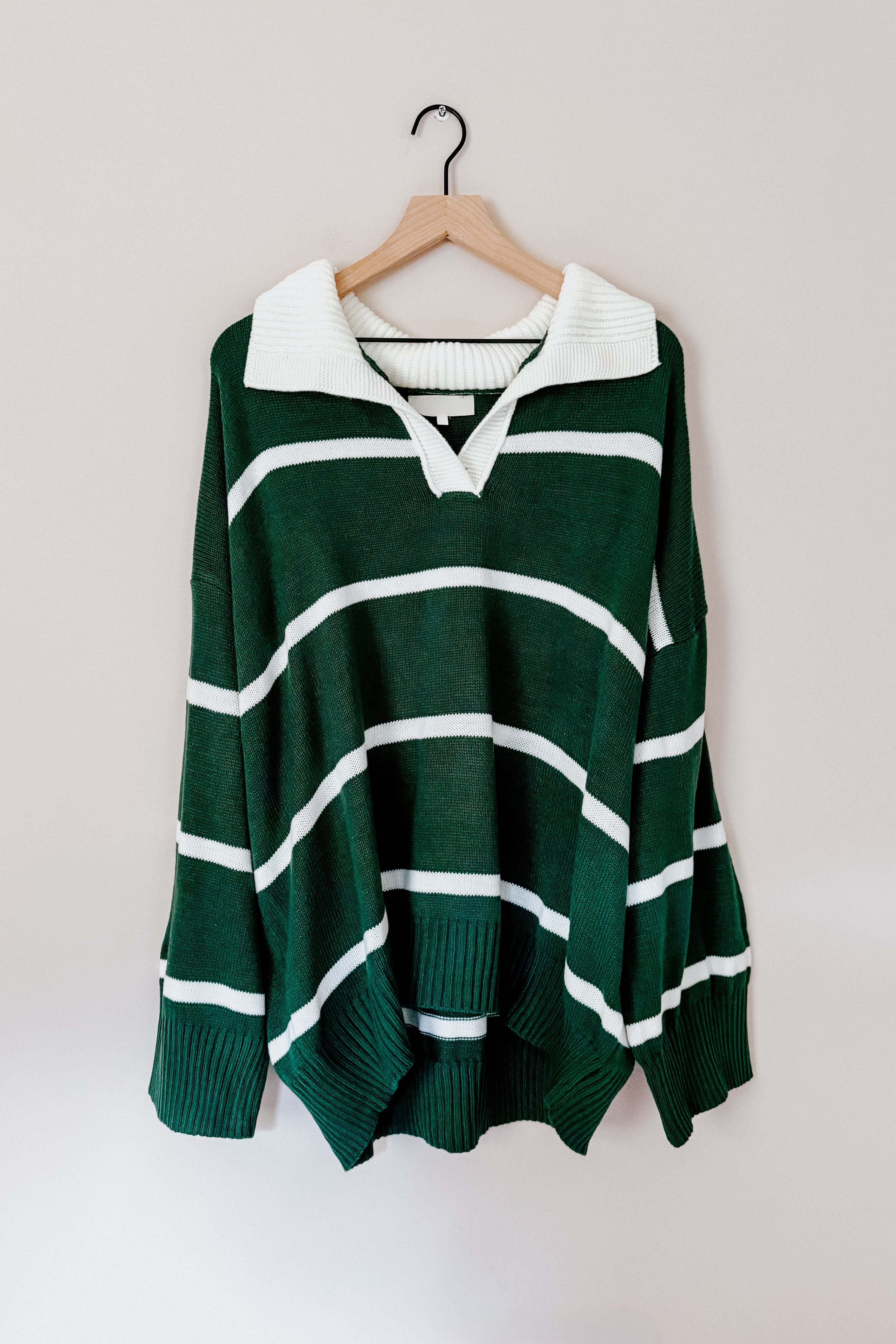 Makes You Wonder Striped Collared Sweater • Green