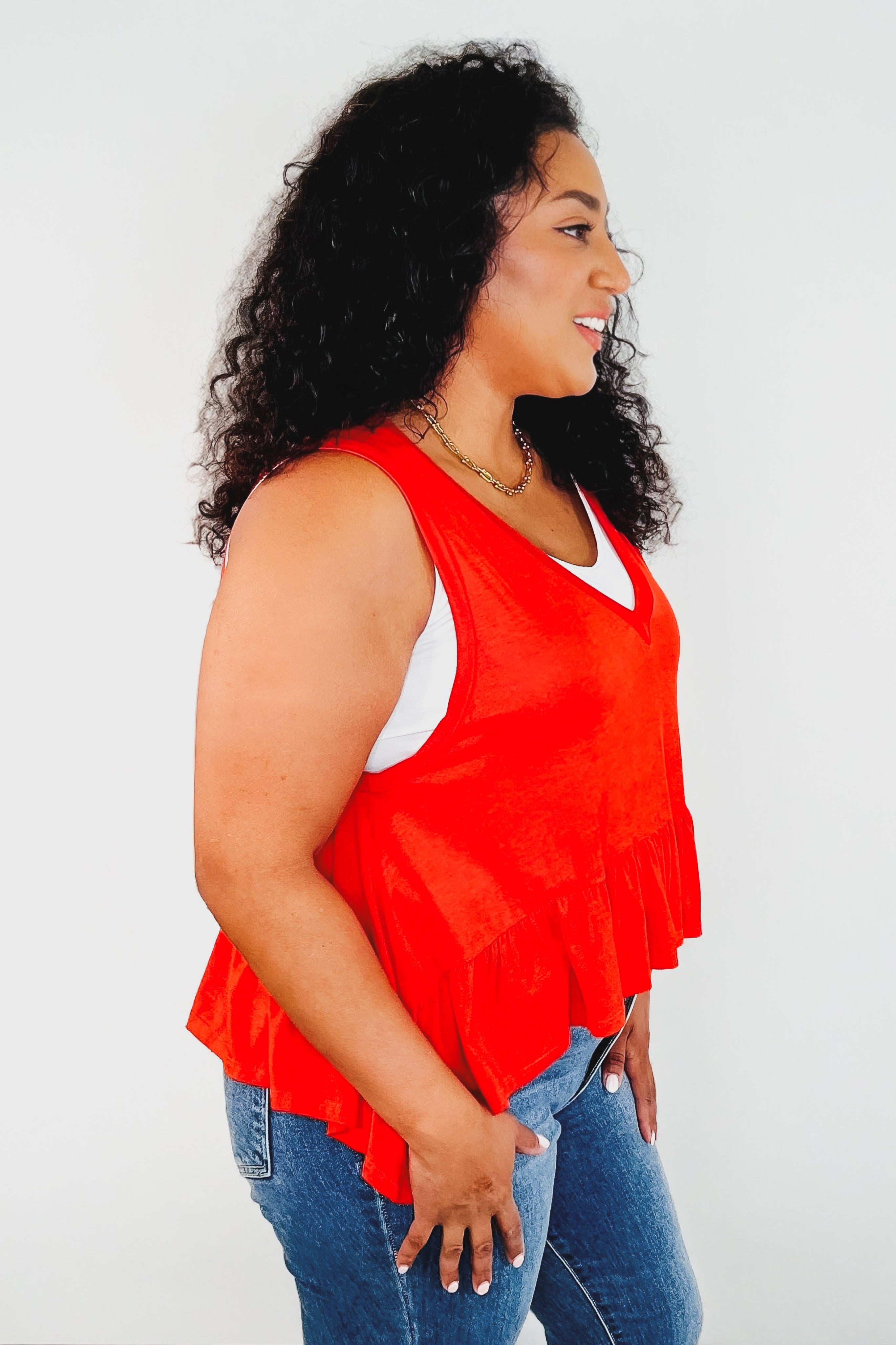 V-Neck Ruffled Peplum • Spicy Orange