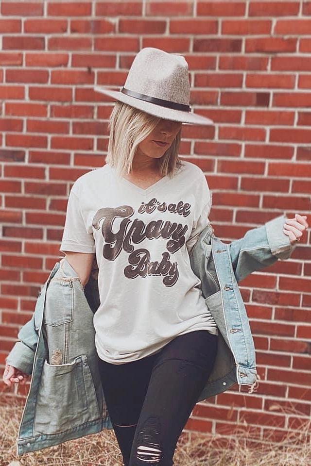 It’s All Gravy Baby V Neck Tee - Atomic Wildflower