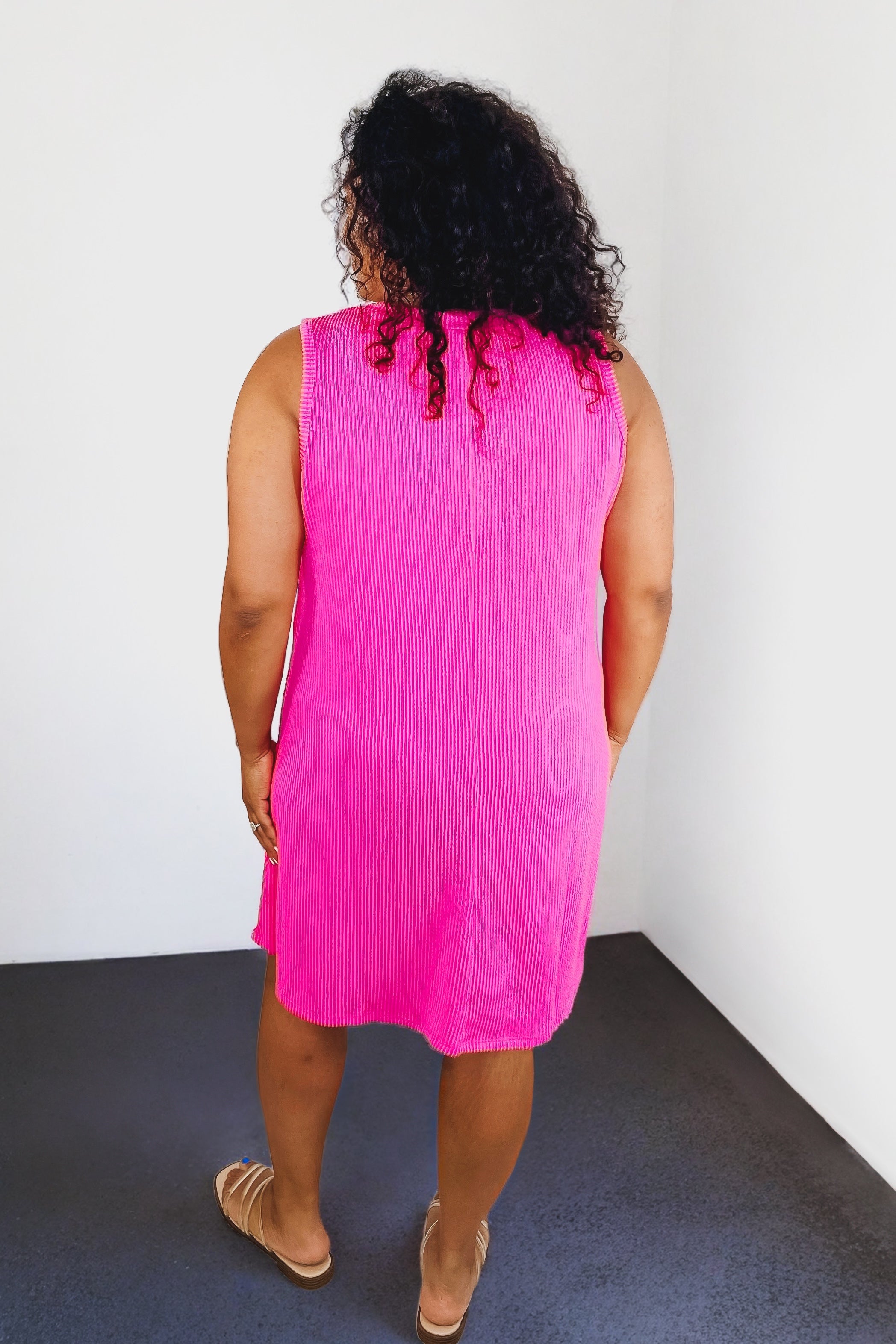 The Power I Hold V-Neck Ribbed Knit Dress • Fuchsia