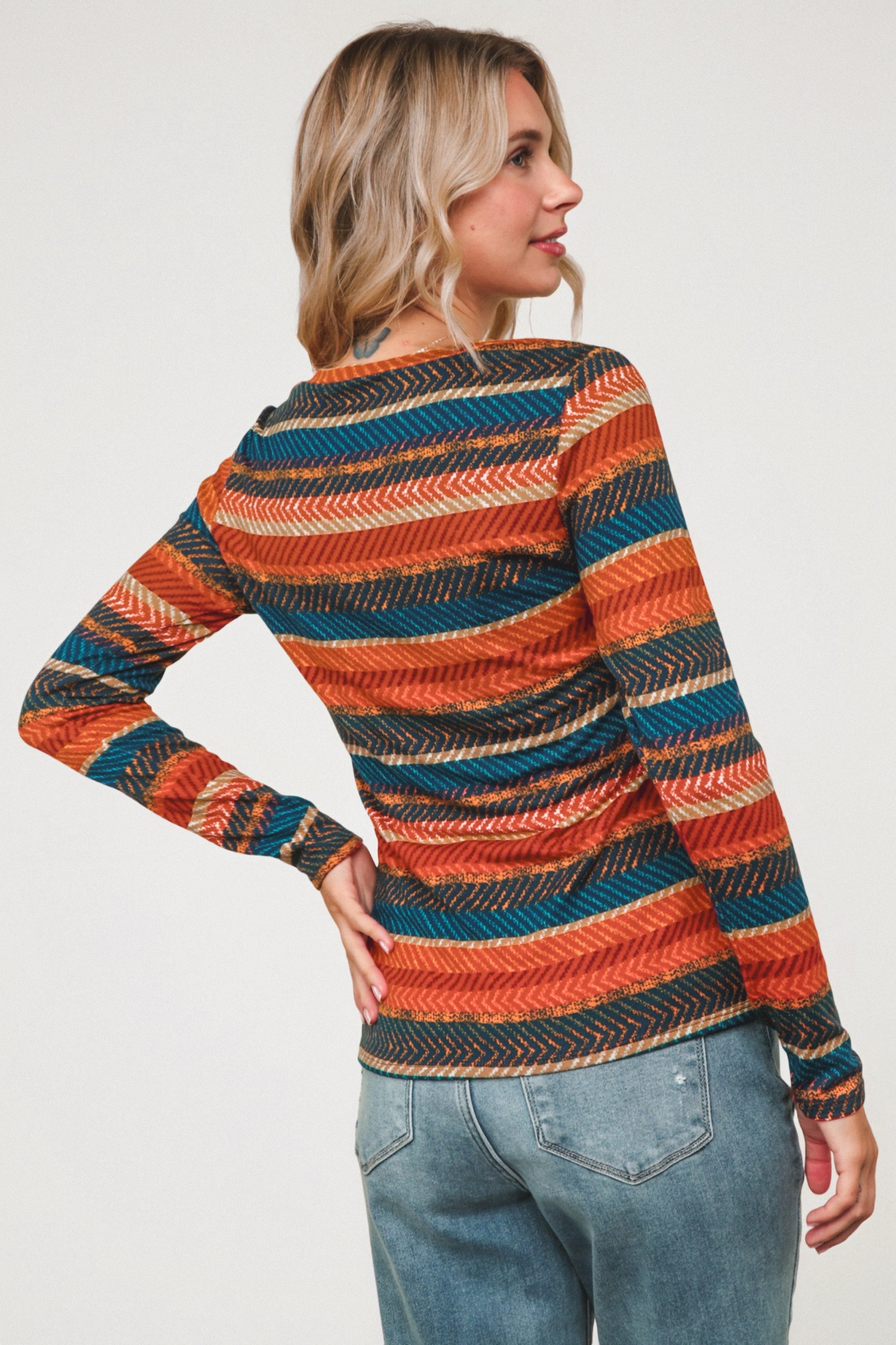 Keep Me Guessing Herringbone Long Sleeve • Rust