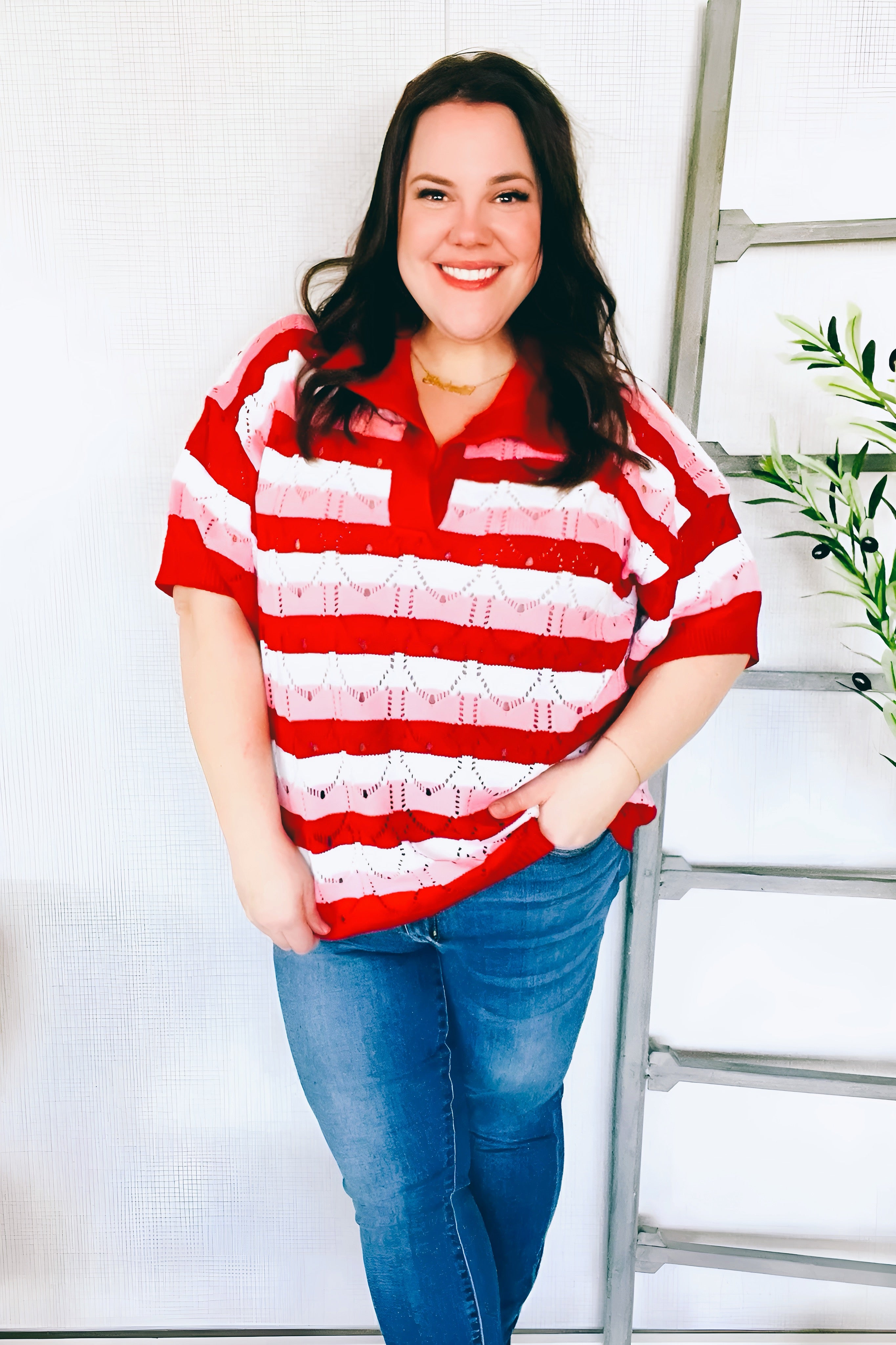 Sweetheart Ready Pointelle Collared Sweater
