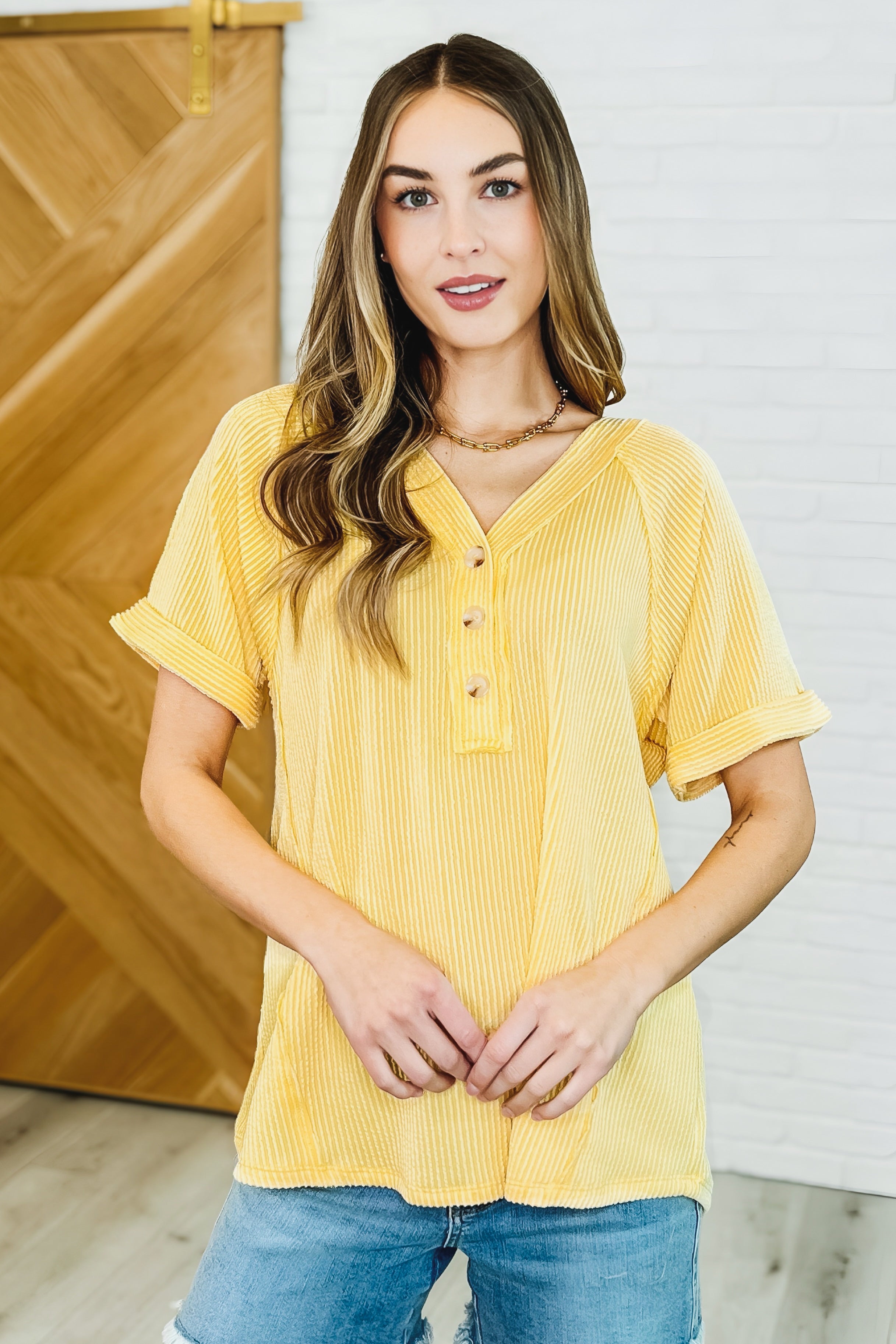 Plain and Sassy V-Neck Tee • Lemonade