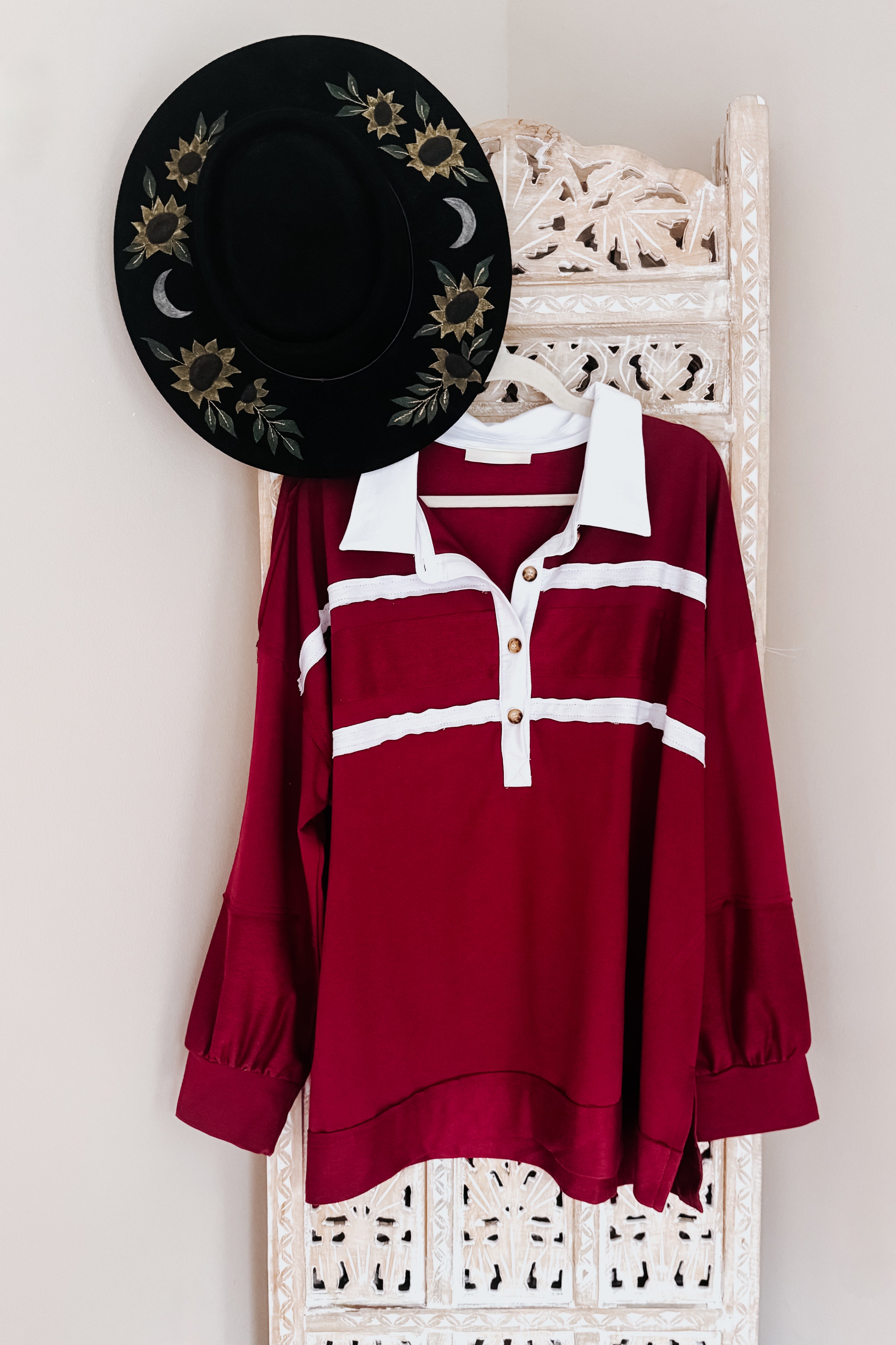 Prep School Chic Polo Top • Wine