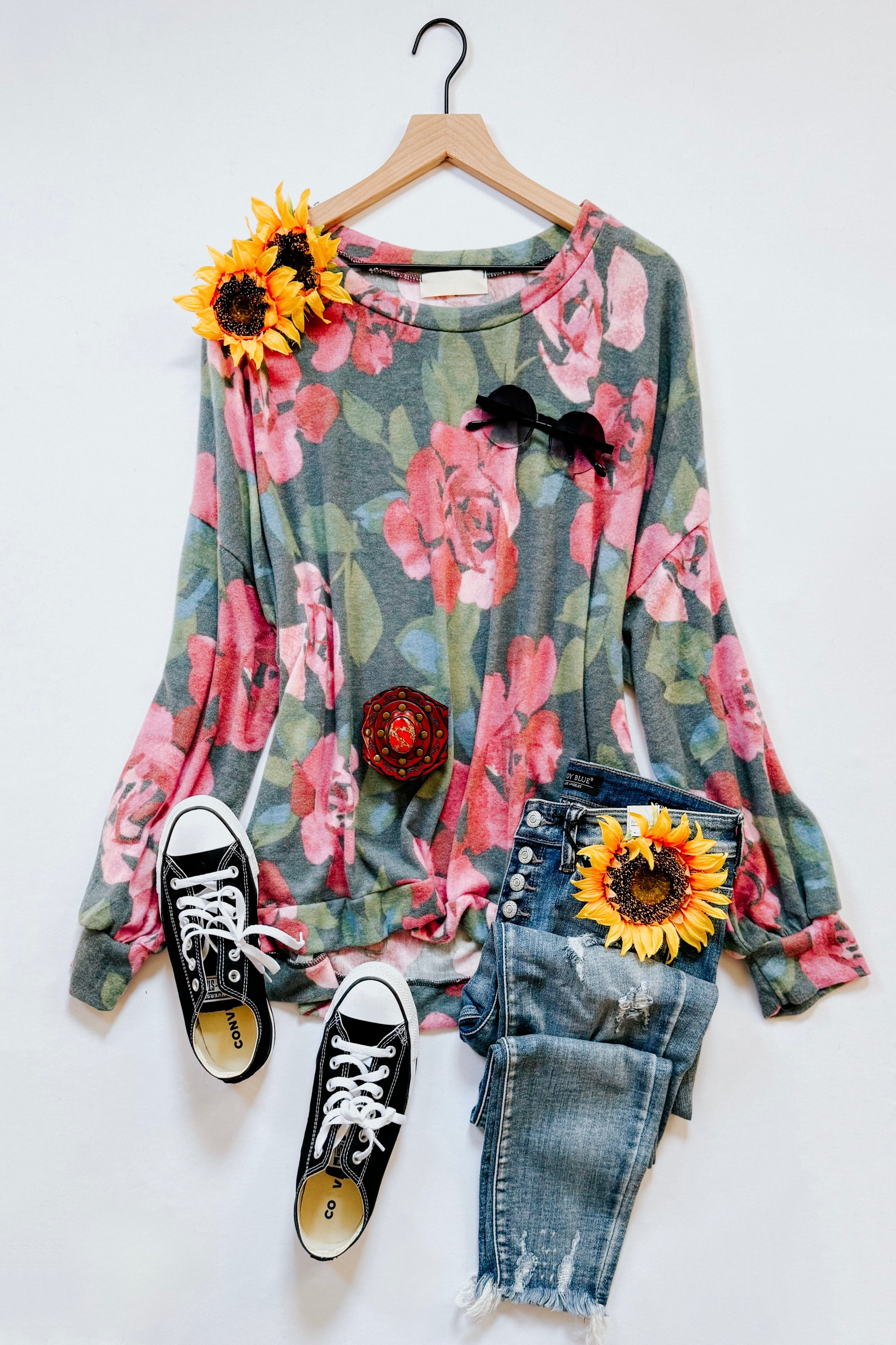 Forever Young Floral Brushed Hacci Sweater Top