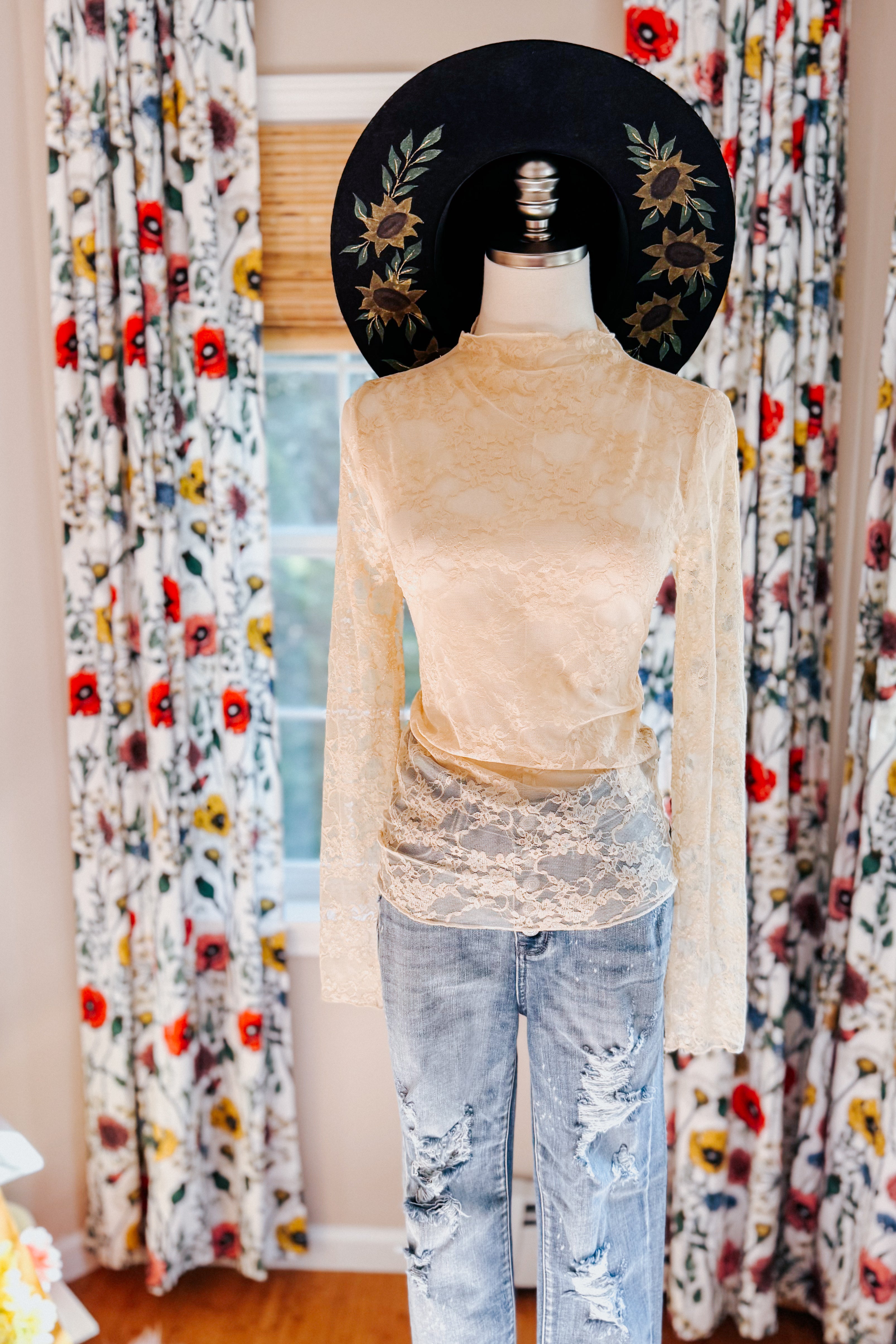 A Feminine Touch Semi Sheer Lace Top • Cream