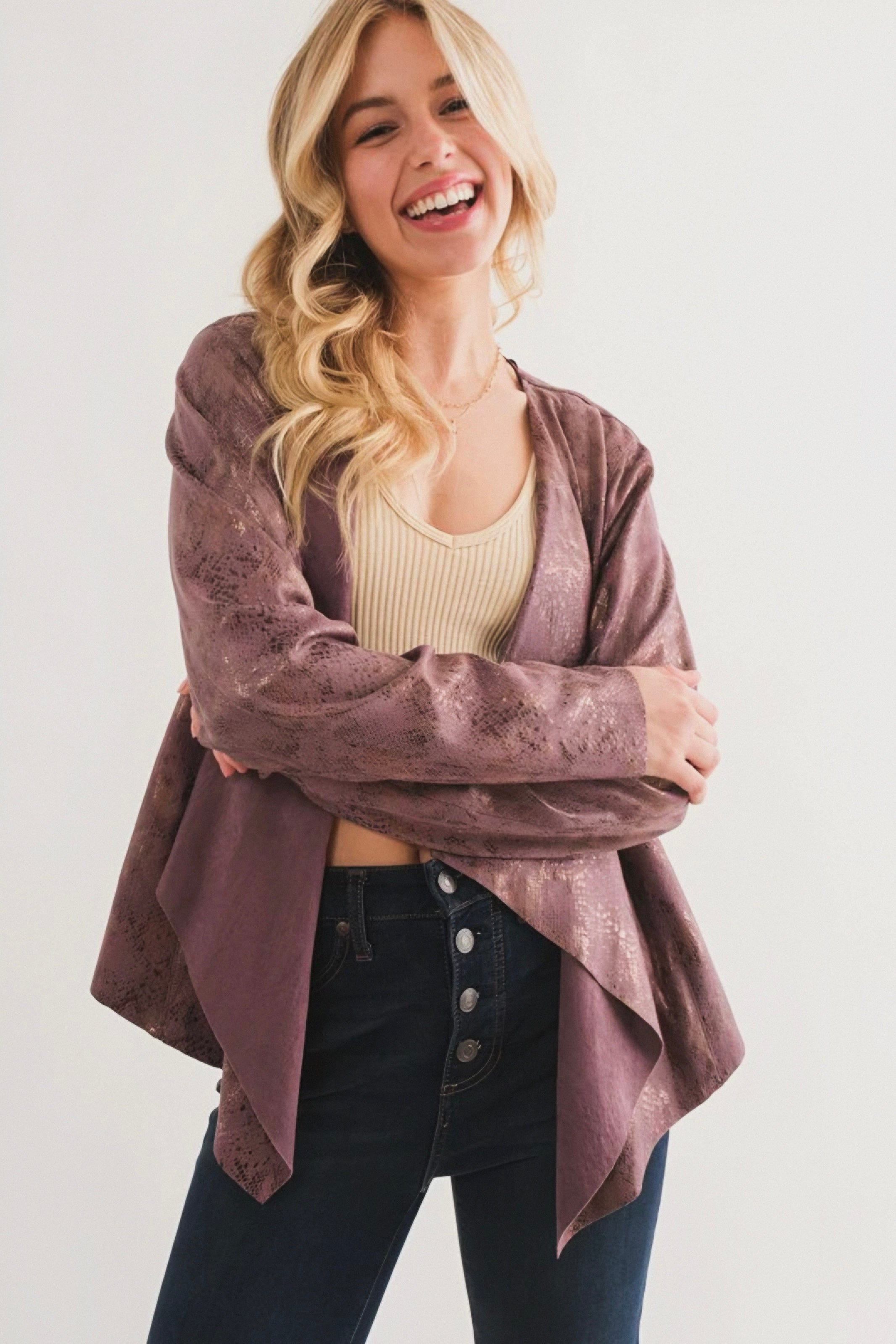 Plum Luxe Faux Suede Cardigan